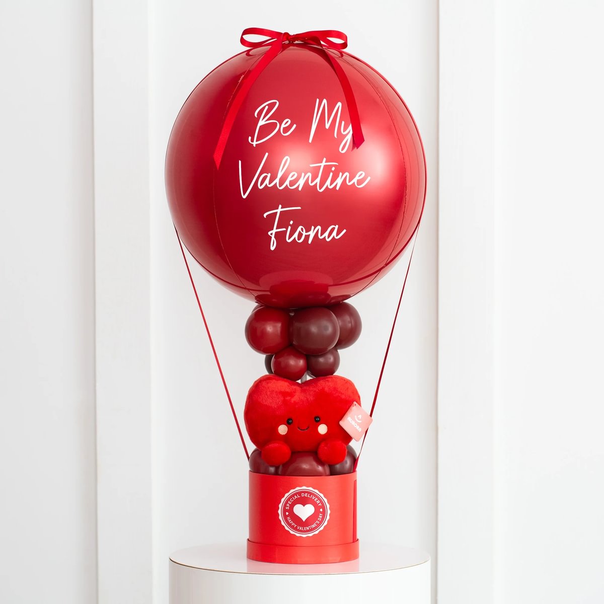 Personalised Red Valentine's Day Orb Hot Air Balloon & Heart Soft Toy - Delivered Inflated!