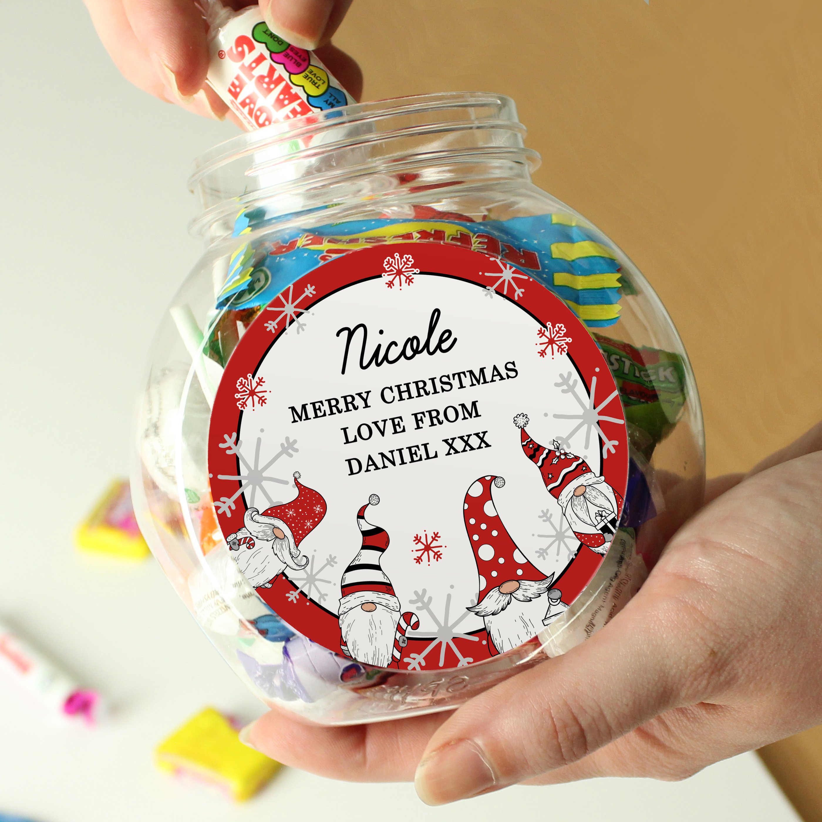 Personalised Gonks Christmas Sweets Jar