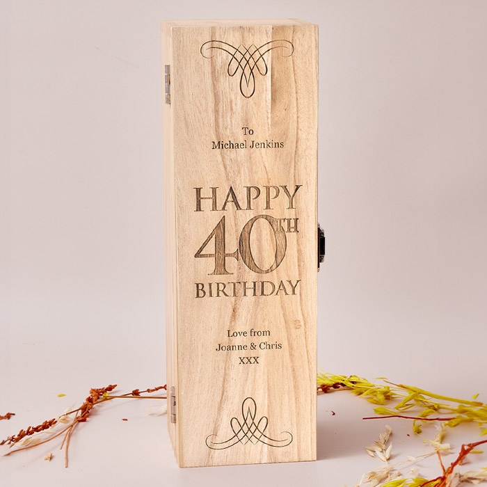 Engraved Wooden Box With Glenfiddich Whisky - 40th Birthday