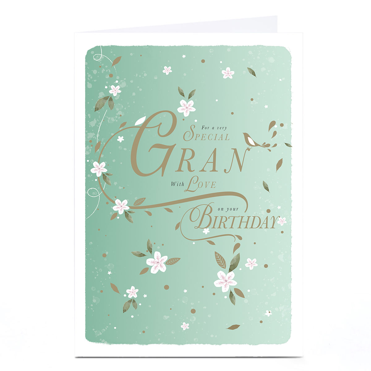 Personalised Birthday Card - Pastel Green Flower Blossom, Gran