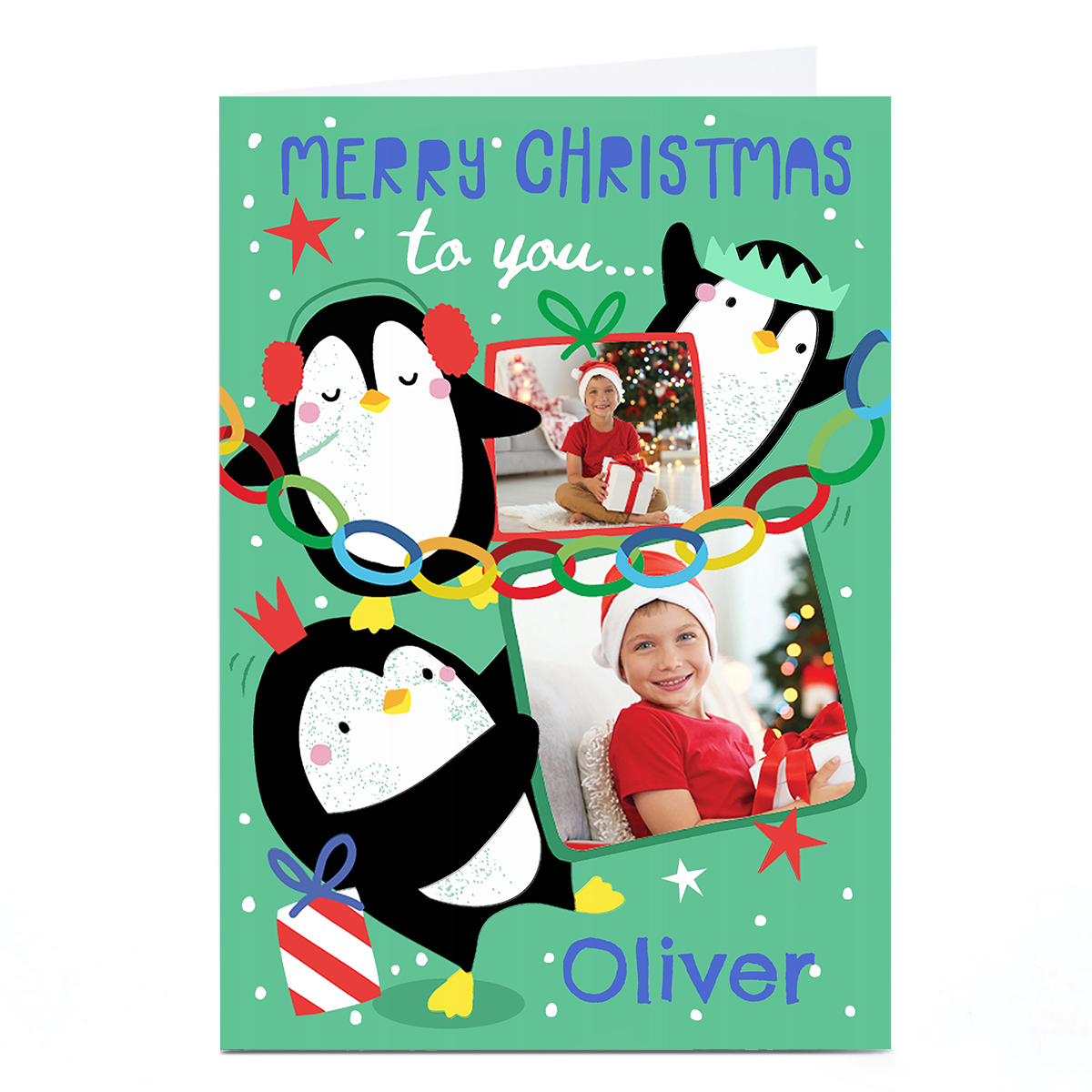 Photo Bev Hopwood Christmas Card - Party Penguins, Any Name