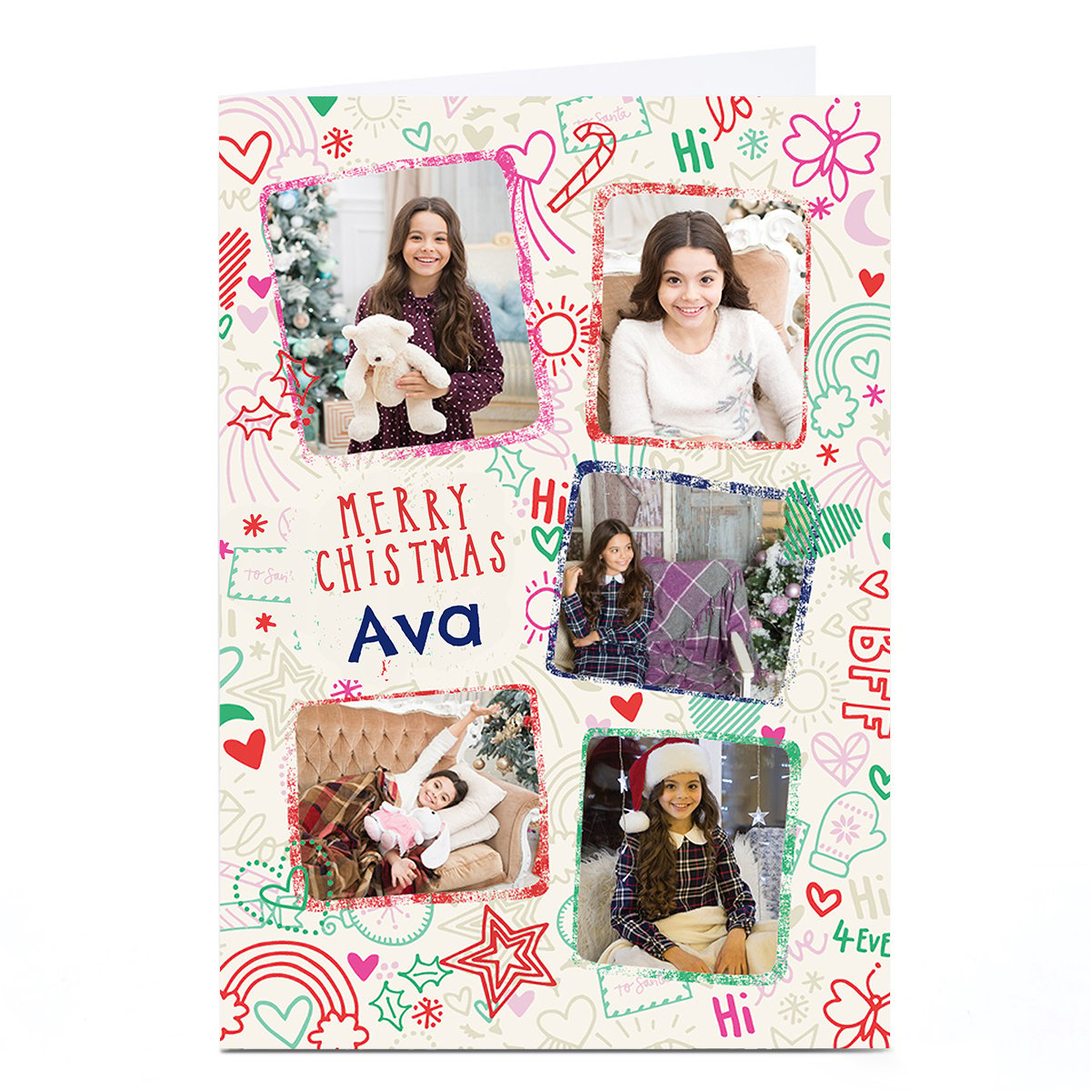 Photo Bev Hopwood Christmas Card - 5 Photos, Festive Doodles and Hearts