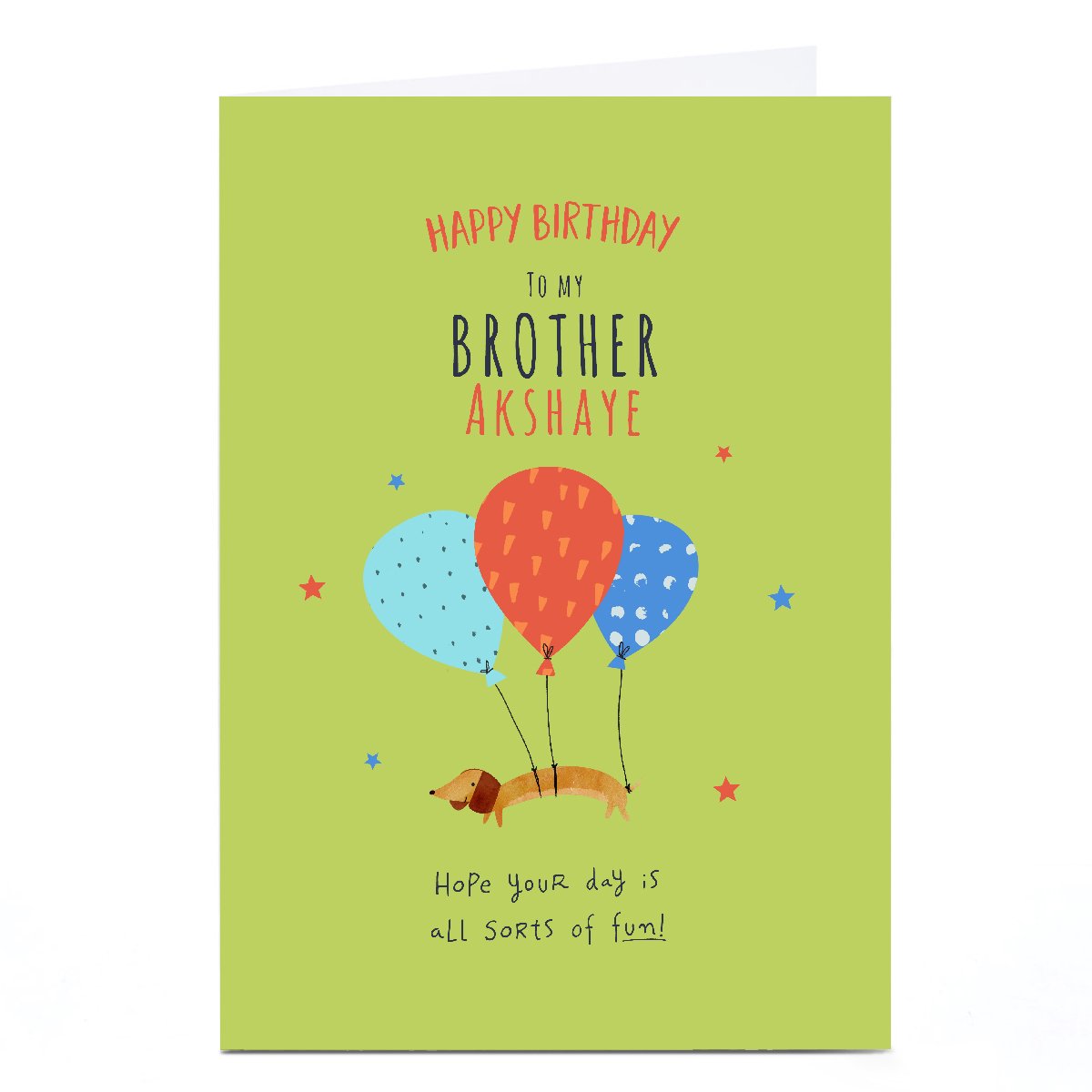 Personalised Birthday Card - Brother Sausage Dog with Balloons