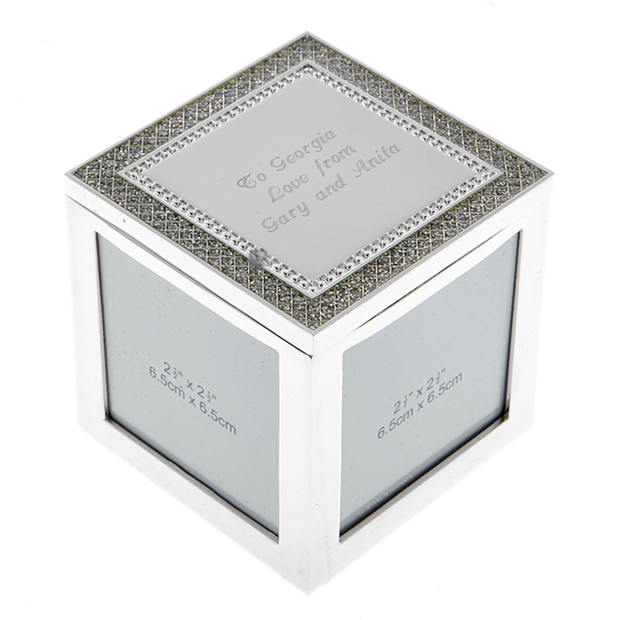 Personalised Engraved Glitter Cube Framed Trinket Box