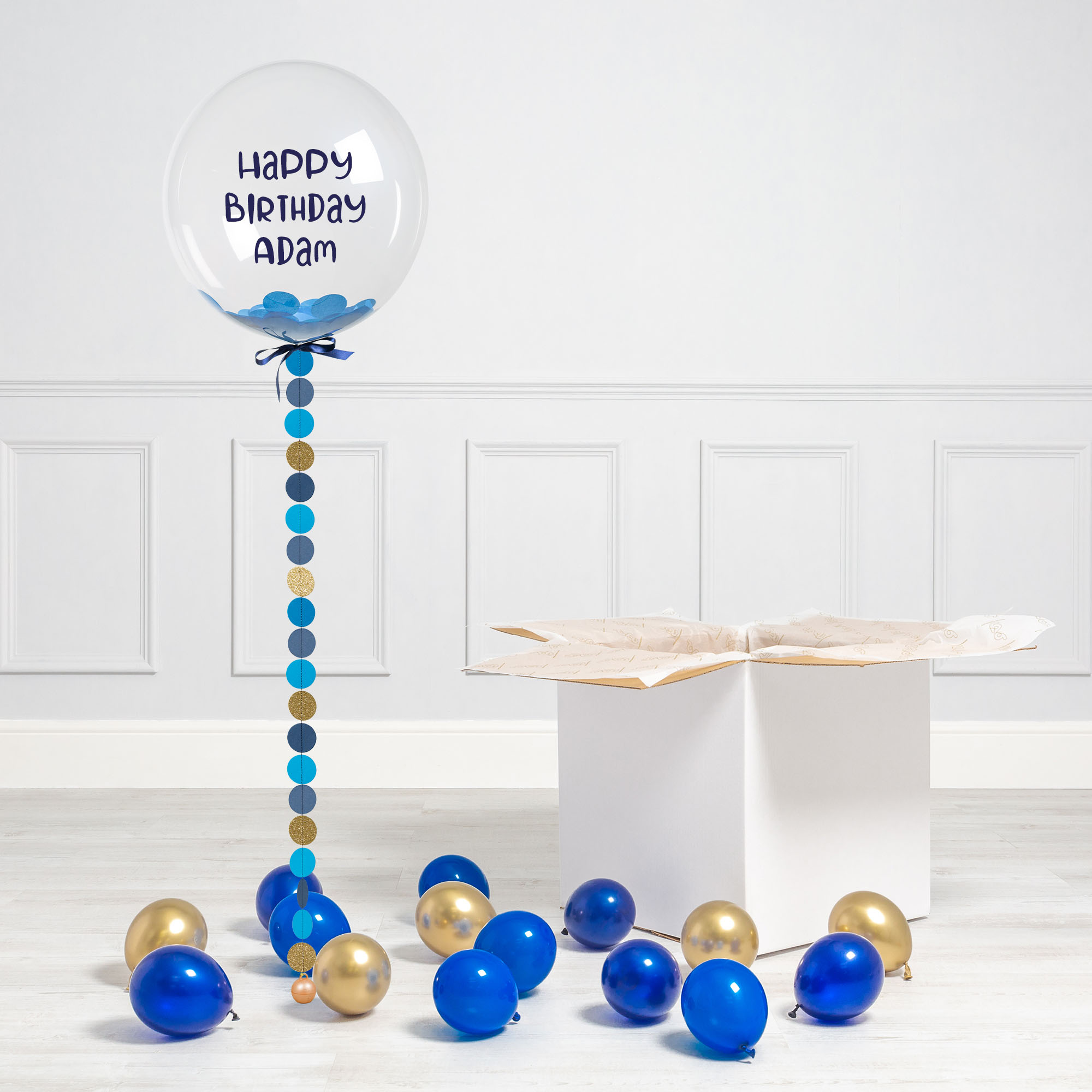 Personalised Blue Circle Confetti Bubblegum Balloon & Minis - DELIVERED INFLATED!