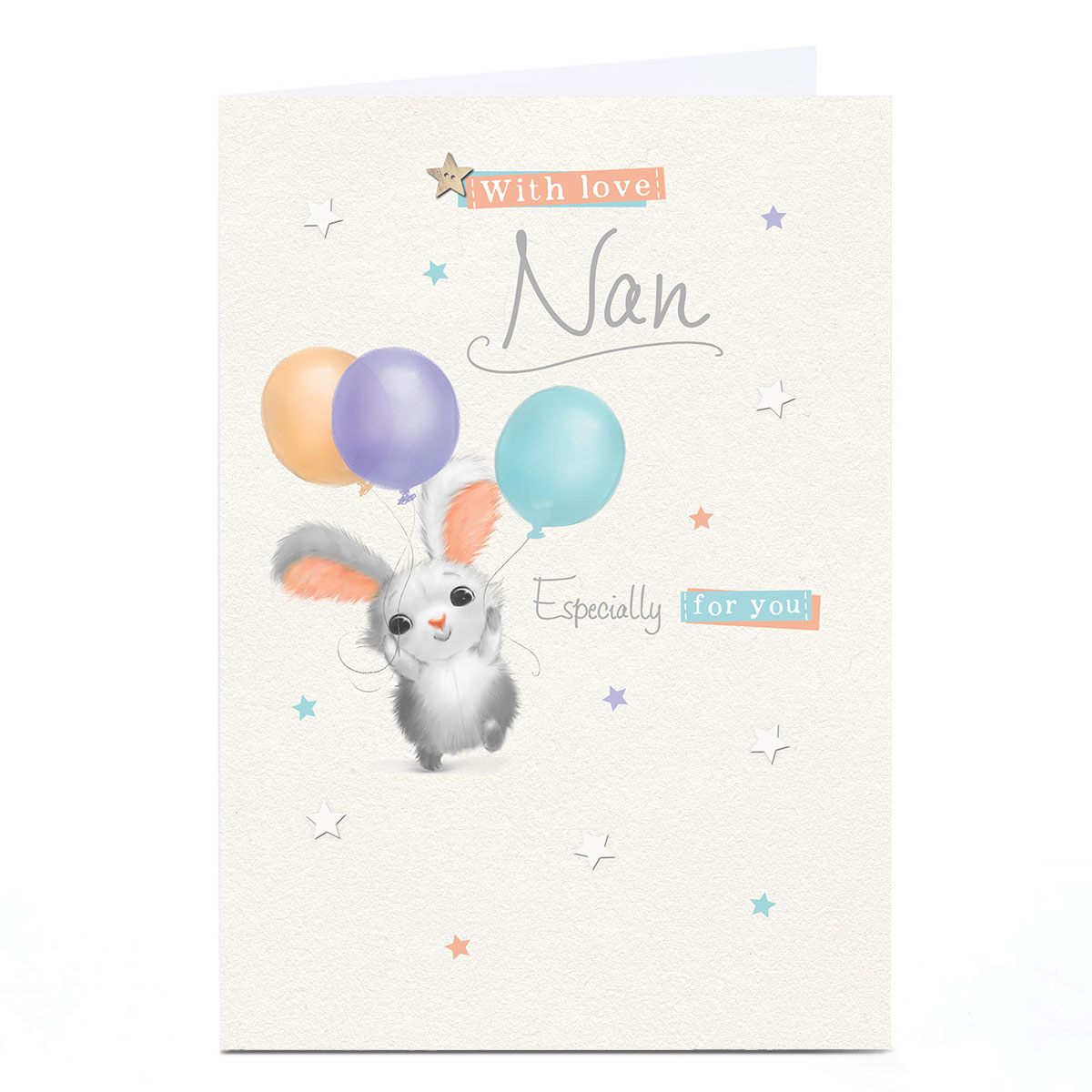 Personalised Birthday Card - Cute Pastel Bunny Balloons, Nan