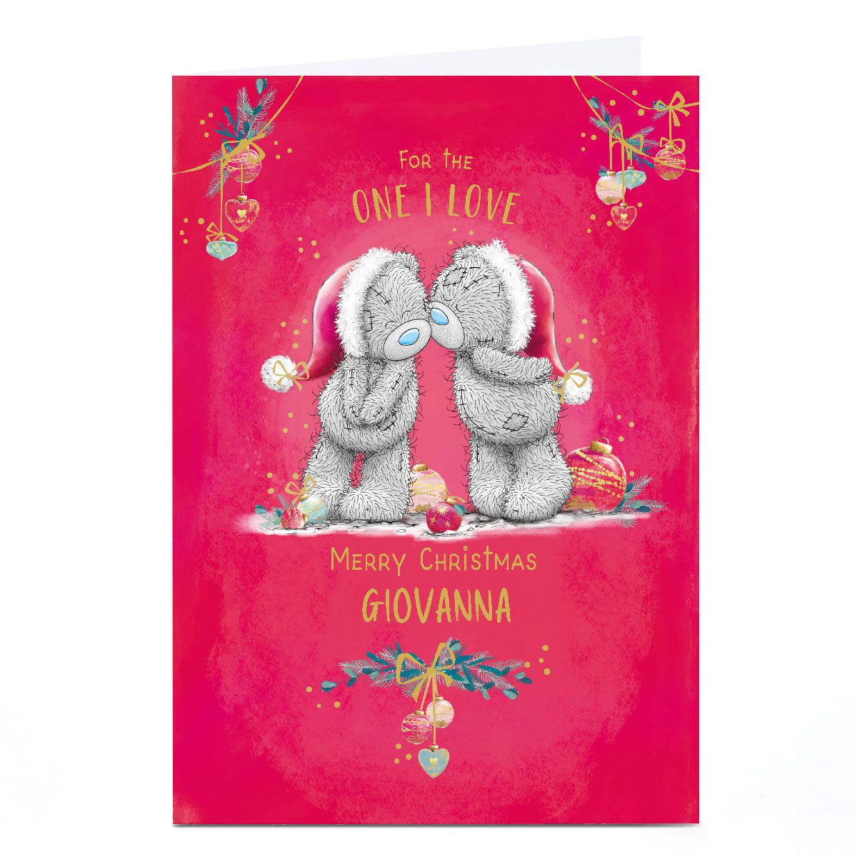 Personalised Tatty Teddy Christmas Card - Kissing Bear, One I Love