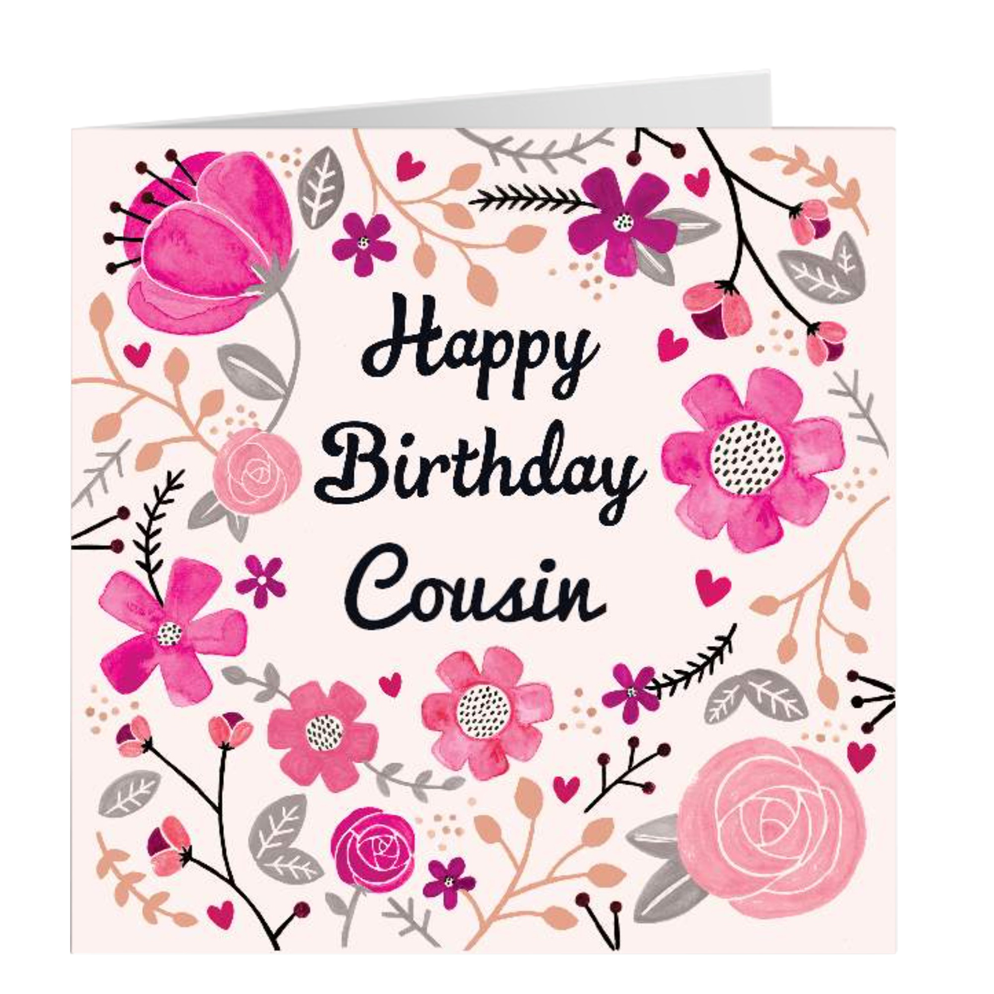 Personalised Birthday Card - Pretty Pink Flowers, Cousin