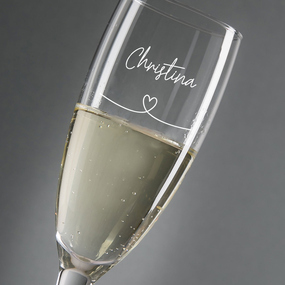 Personalised Engraved Champagne Flute - Heart & Name Love Story