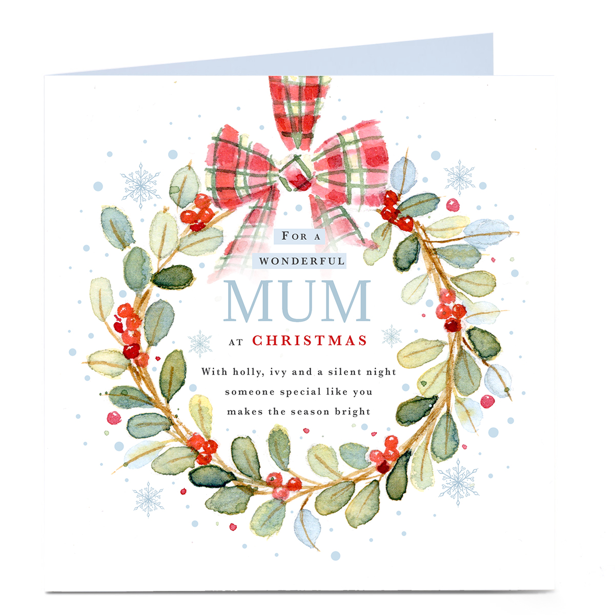 Personalised Christmas Card - Gingham Bow Wreath, Mum