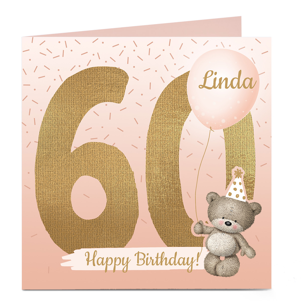 Personalised 60th Birthday Card - Hugs Bear, Editable Age