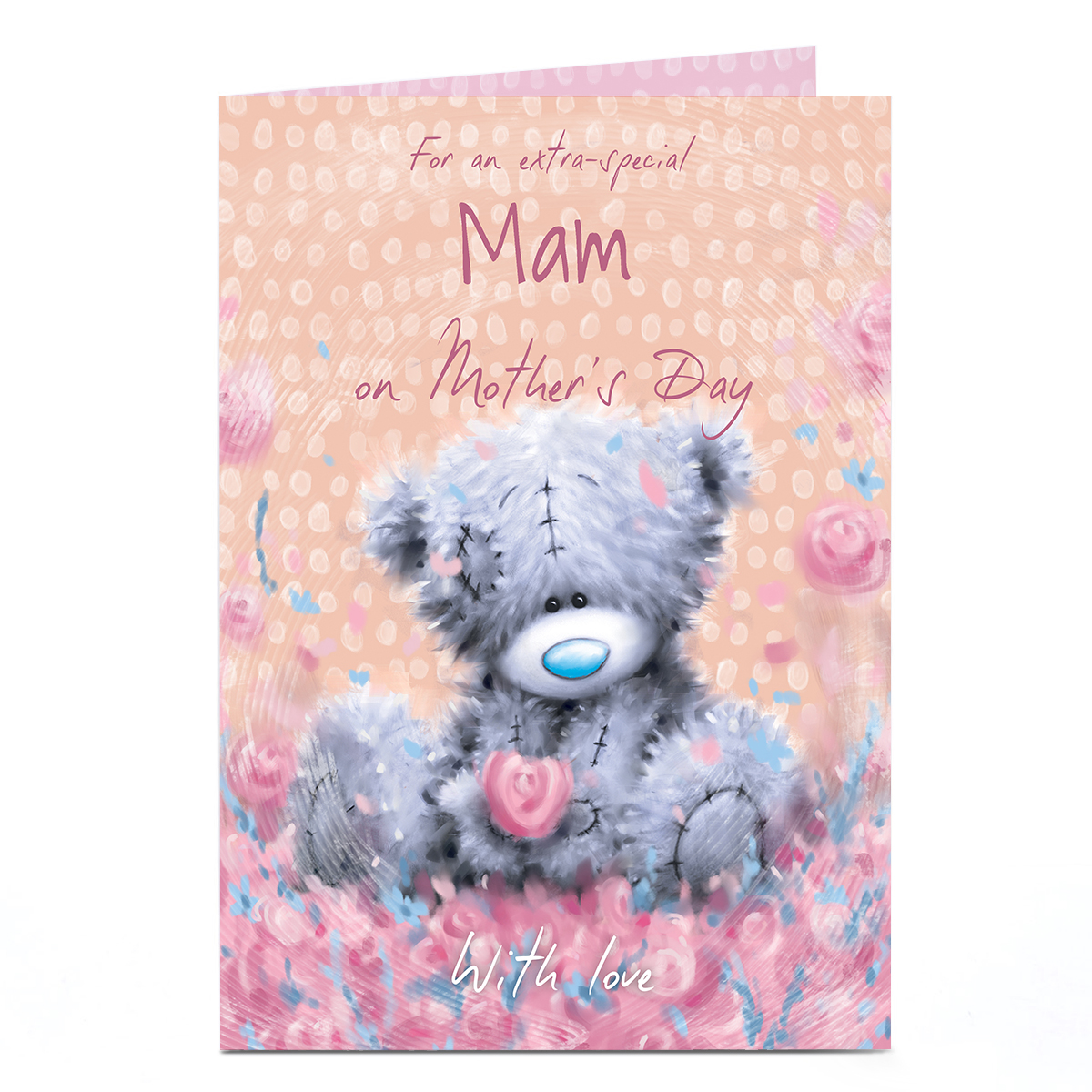 Personalised Tatty Teddy Mother's Day Card - Bear in Flowers, Mam