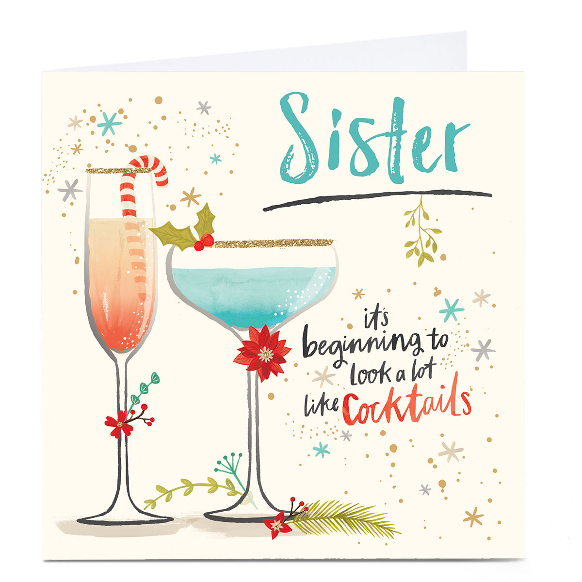 Personalised Christmas Card - Beginning To Look a Lot Like Cocktails, Sister