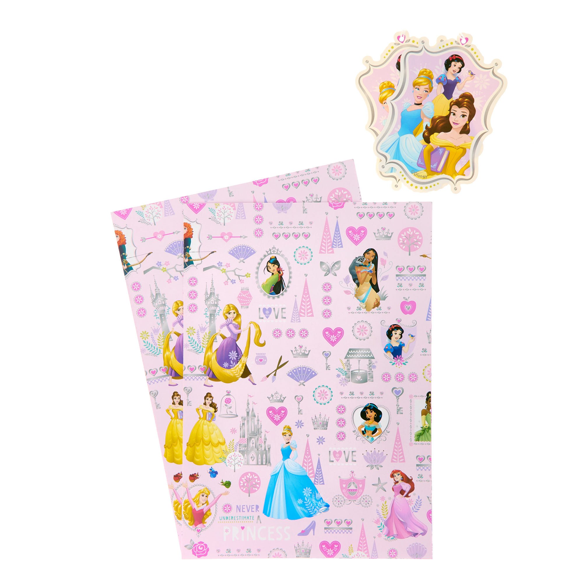 Disney Princess Wrapping Paper - 2 Sheets & 2 Tags