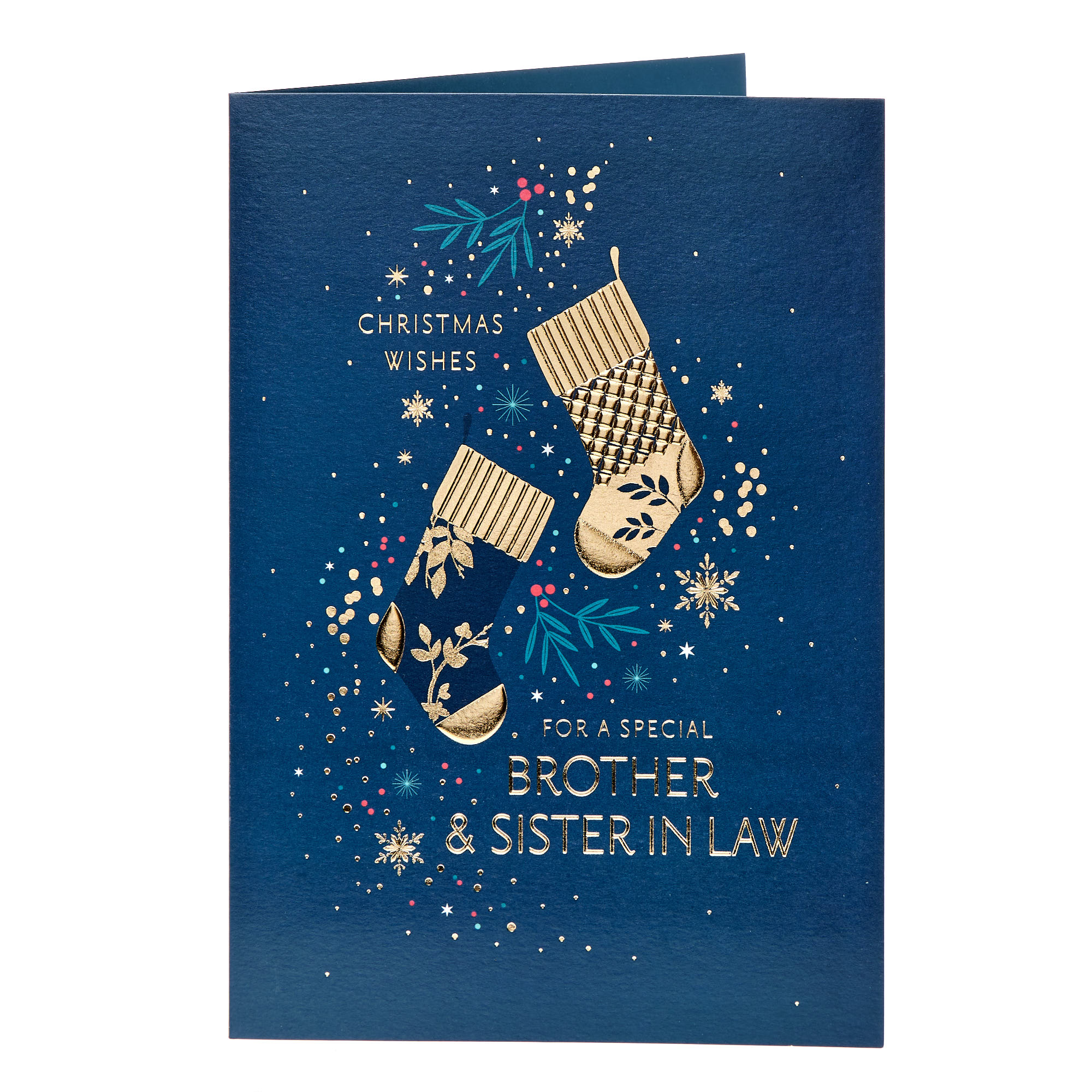 Brother & Sister In Law Gold Stockings Christmas Card