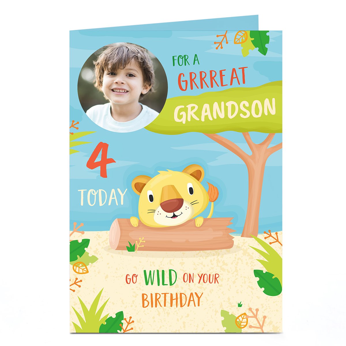 Photo Birthday Card - Grandson Editable Age