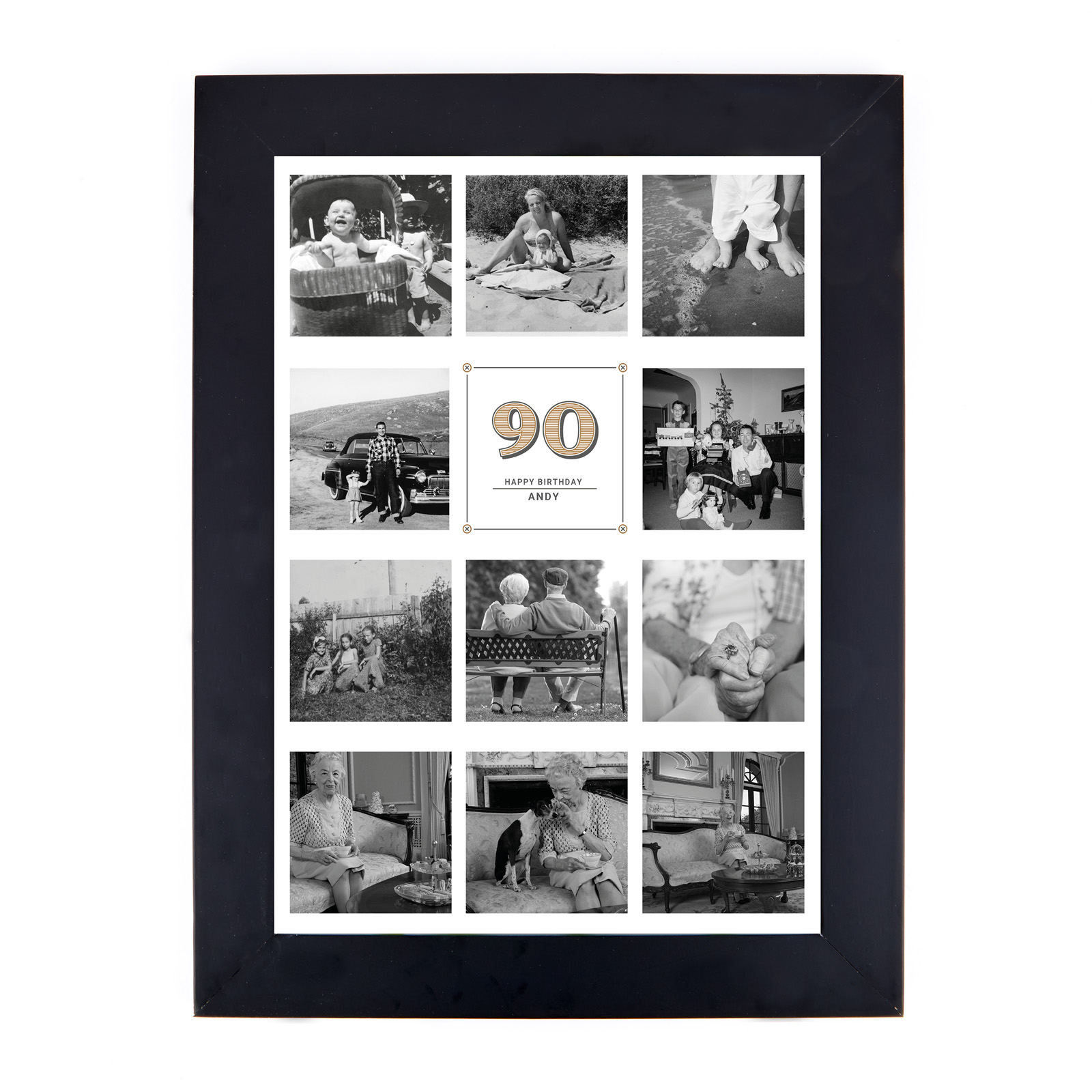 Personalised 90th Birthday Milestone Age Photo Print - Vintage Collage, Editable Age