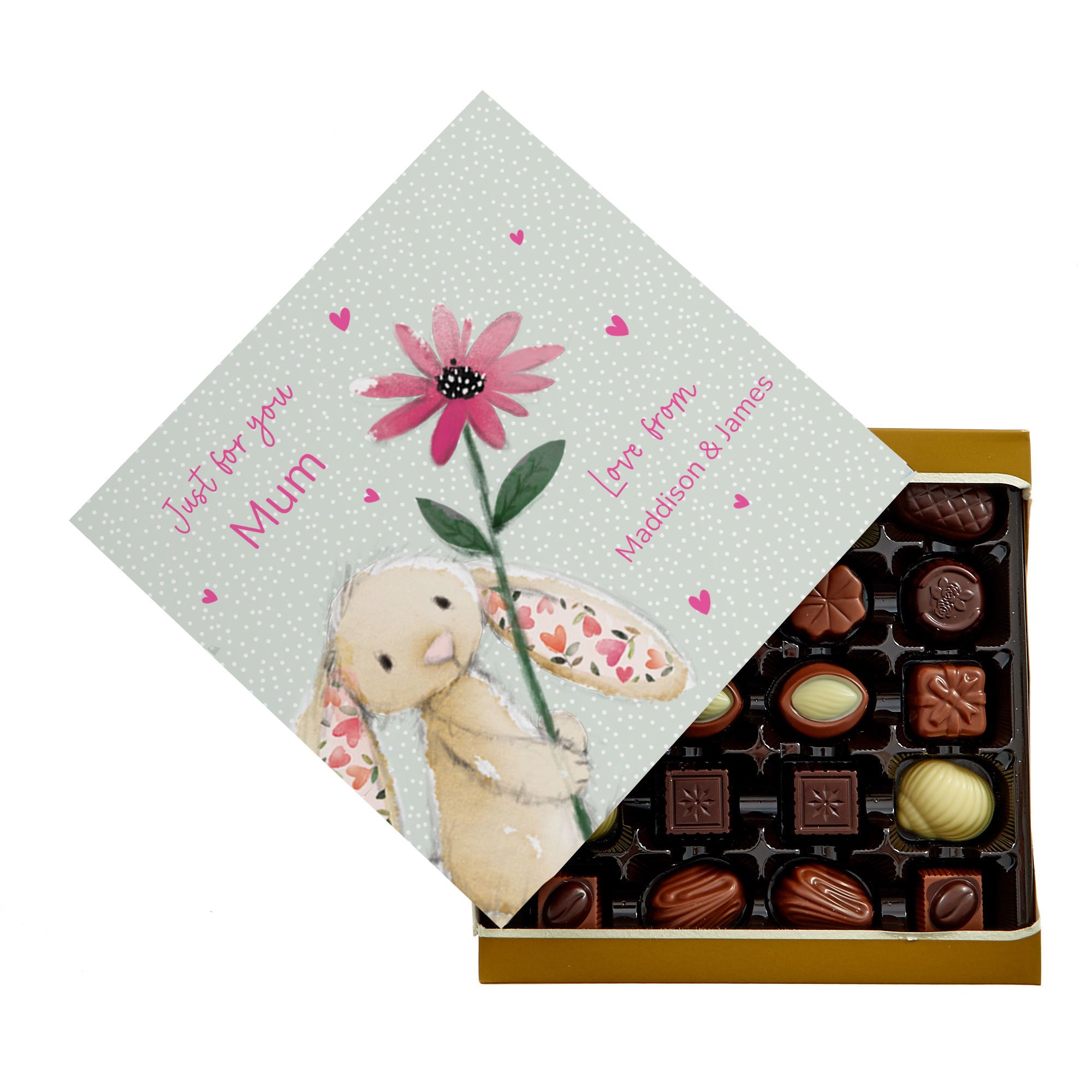 Personalised Belgian Chocolates - Bunny With Flower