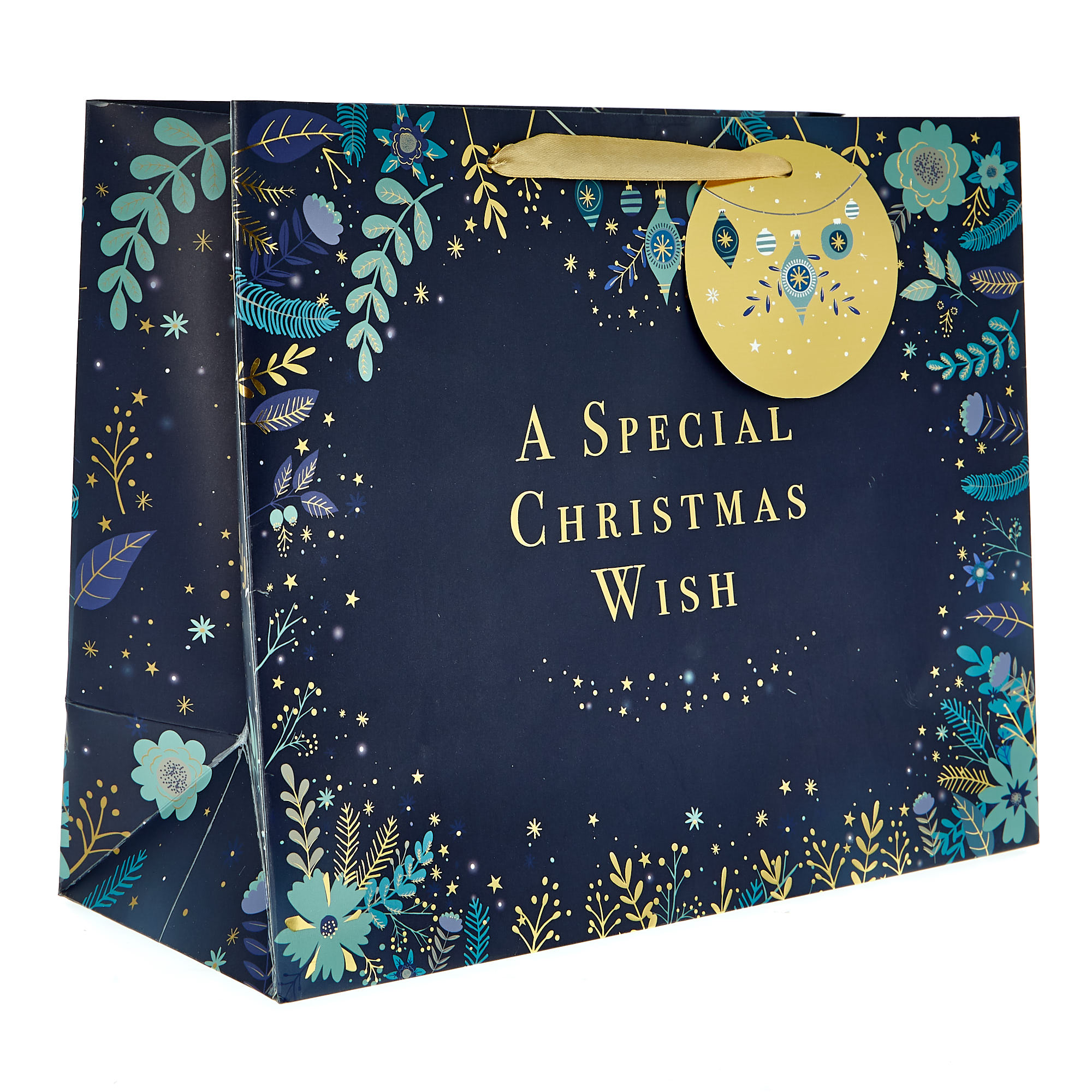 Large Landscape Christmas Gift Bag - Navy Leaves