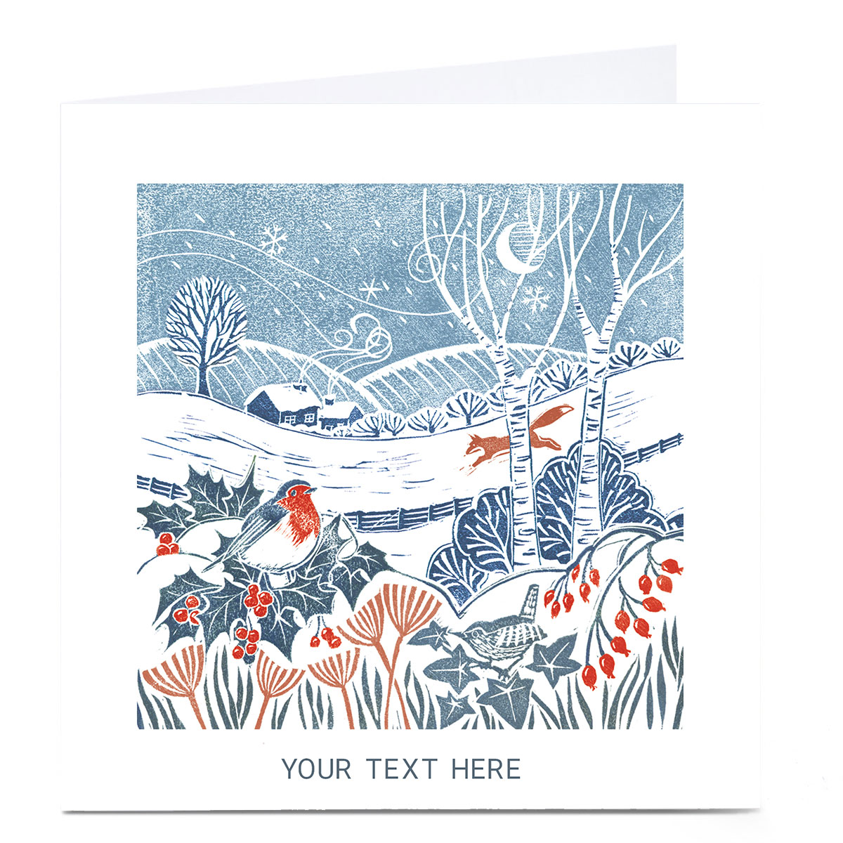 Personalised Christmas Card - Snowy Countryside Illustration