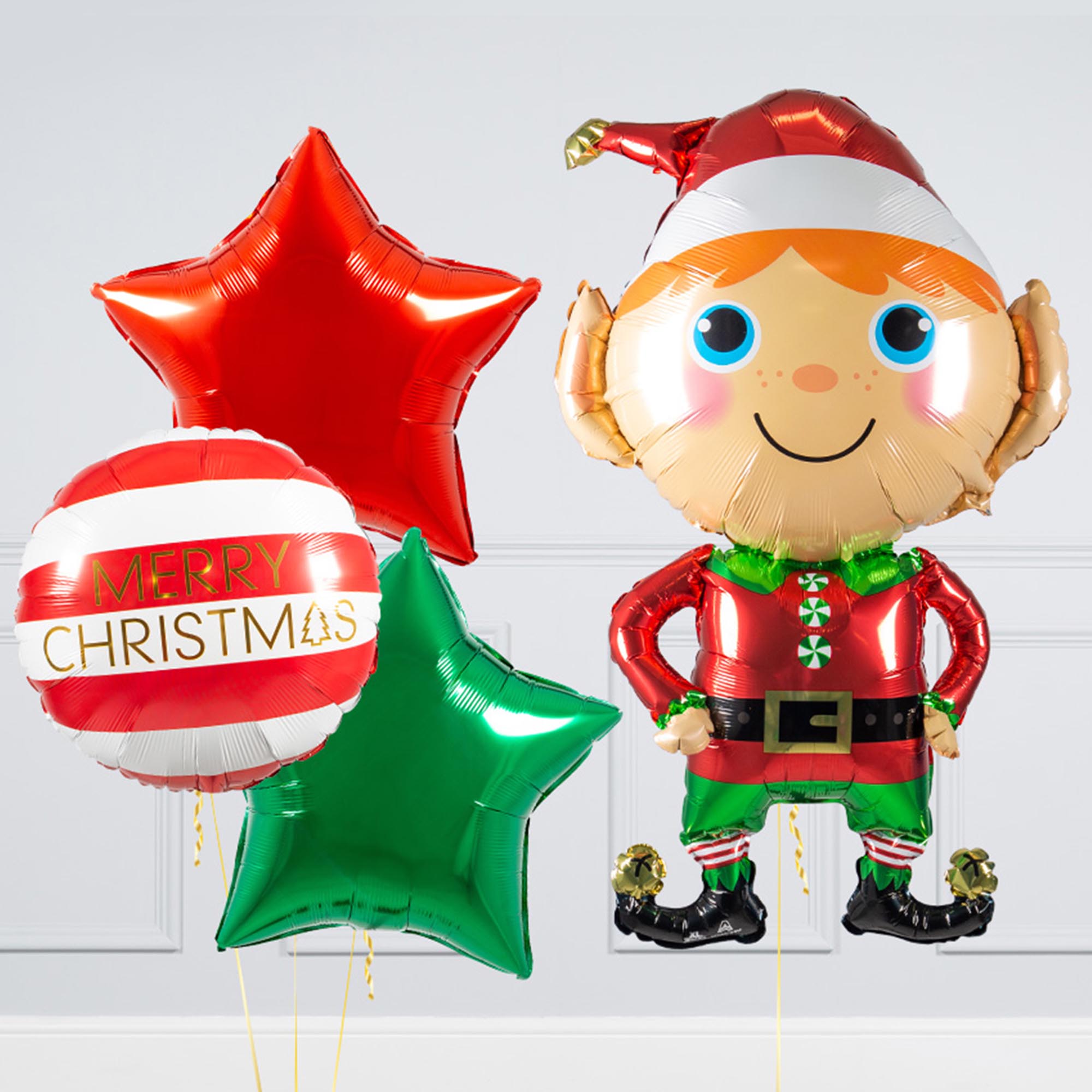 Elf Inflated Christmas Balloon Supershape & Foils Bundle - DELIVERED INFLATED!