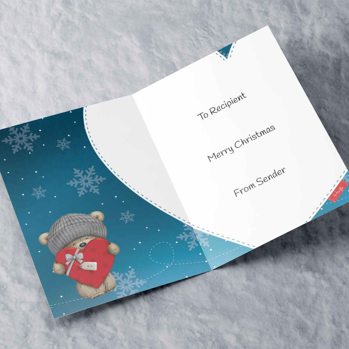 Personalised Hugs Bear Christmas Card - Love Heart Gift