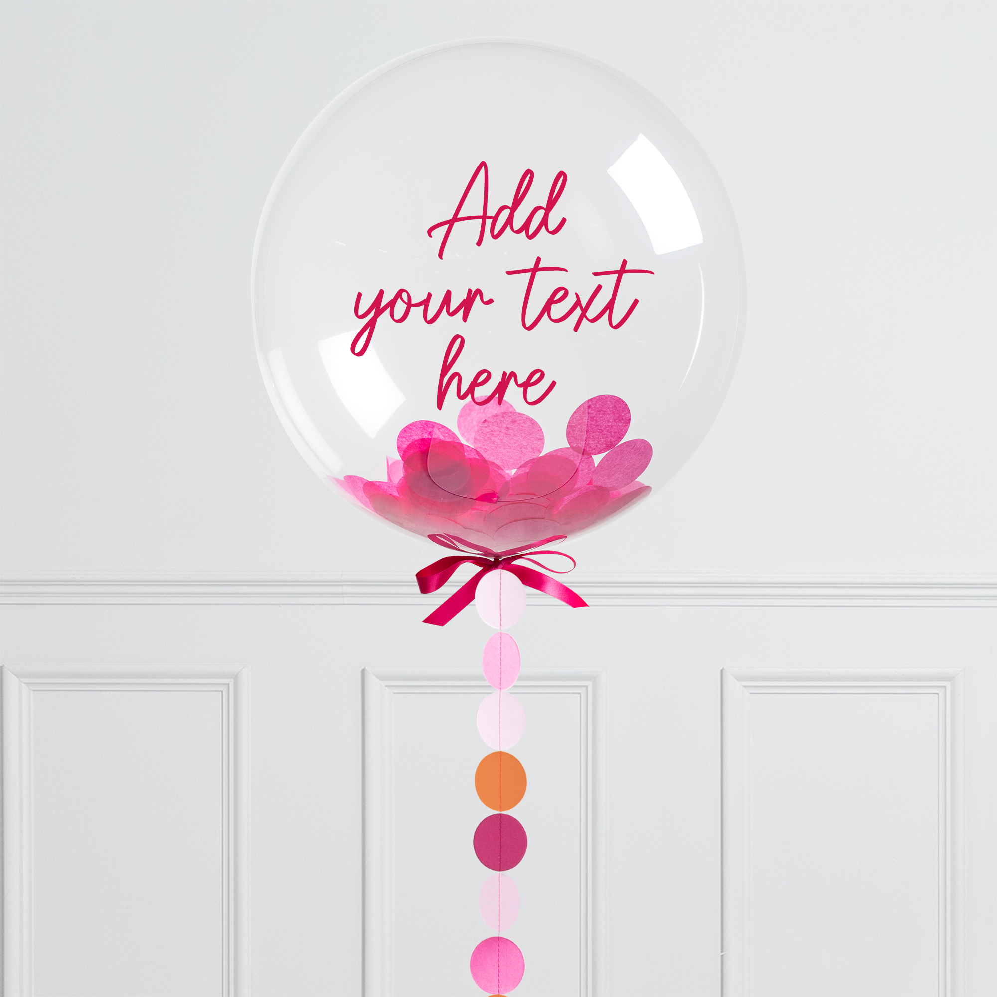 Personalised Pink 20-Inch Bubblegum Confetti Balloon With Tail - DELIVERED INFLATED!