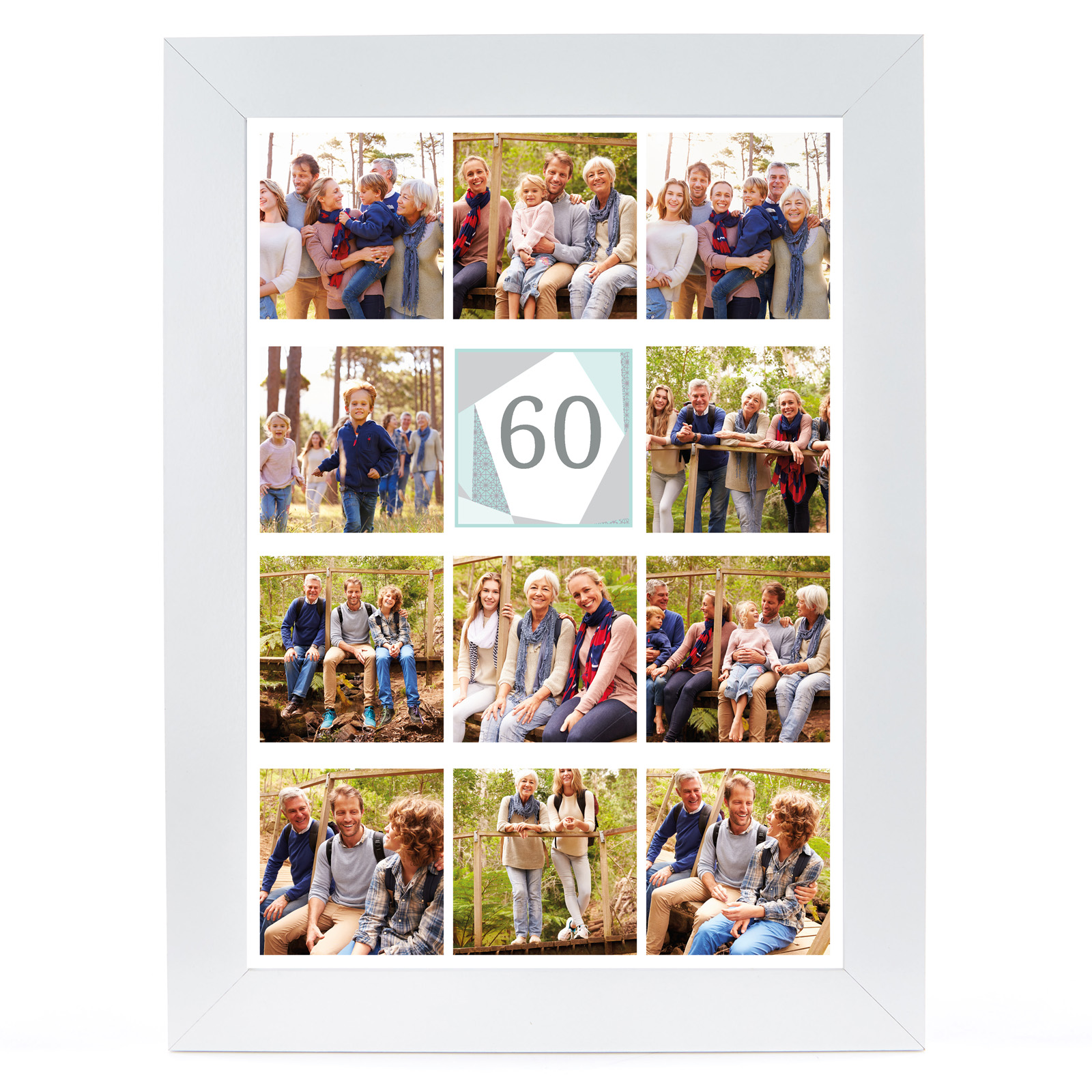 Personalised 60th Milestone Age Photo Print - Geometric Mint, Editable Age