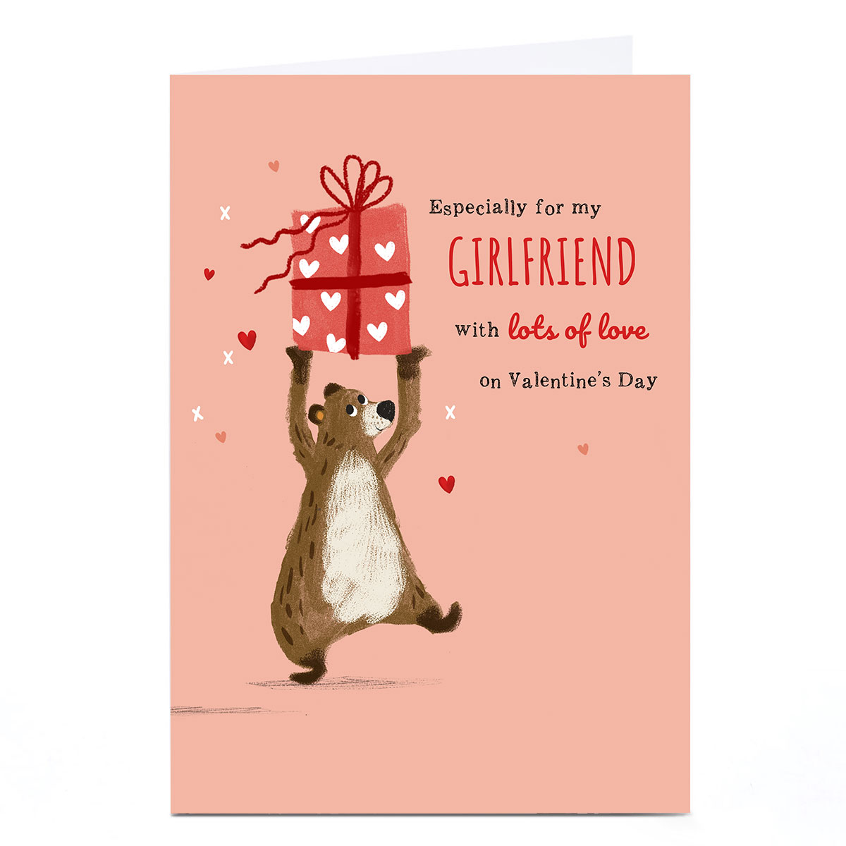 Personalised Valentine's Day Card - Bear with Present, Girlfriend