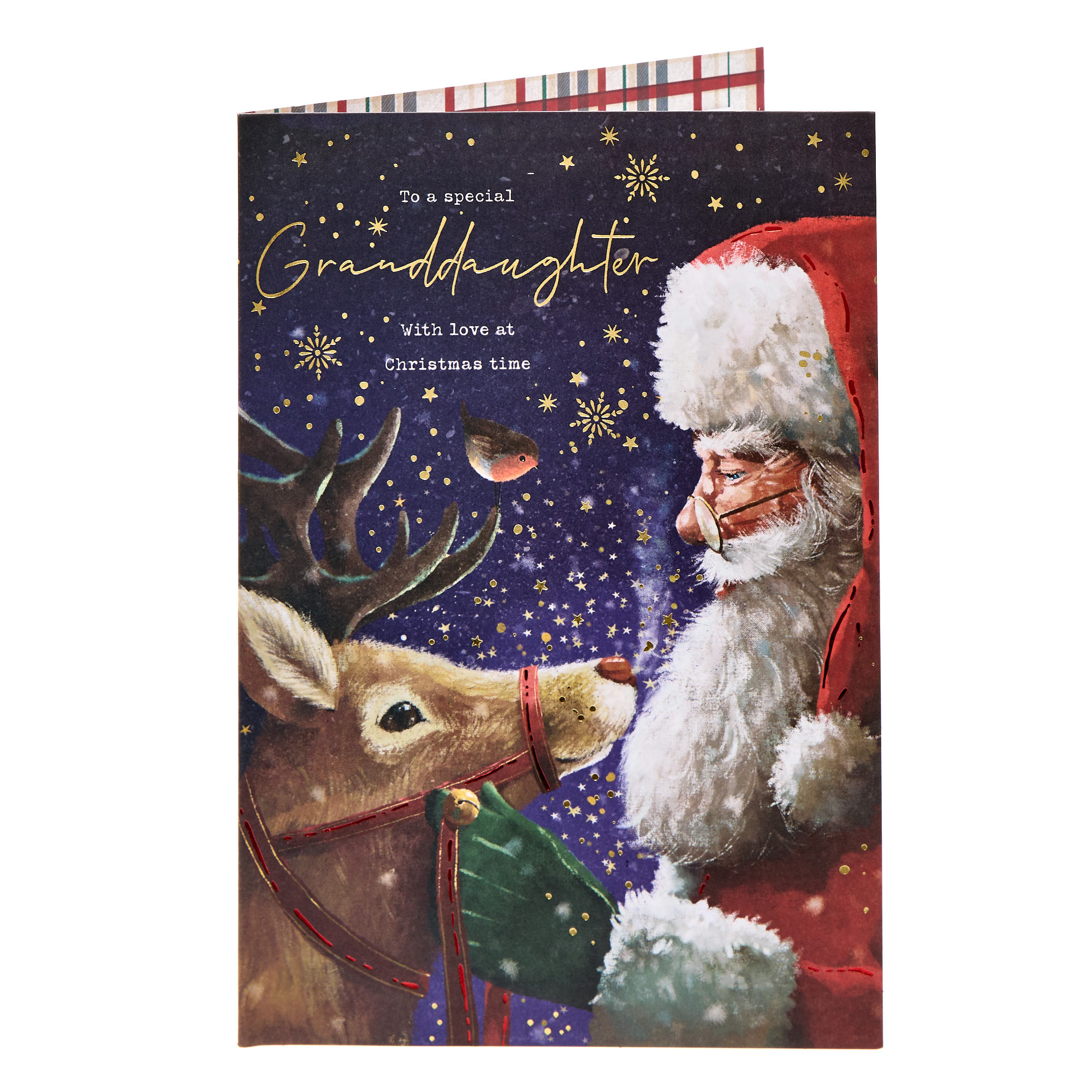 Granddaughter Classic Santa & Deer Christmas Card