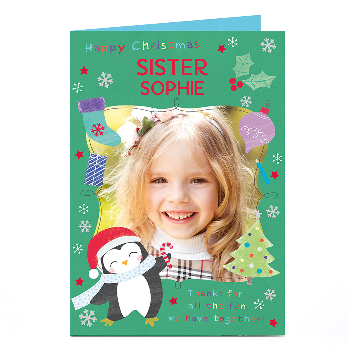 Photo Christmas Card - Cute Penguin, Sister