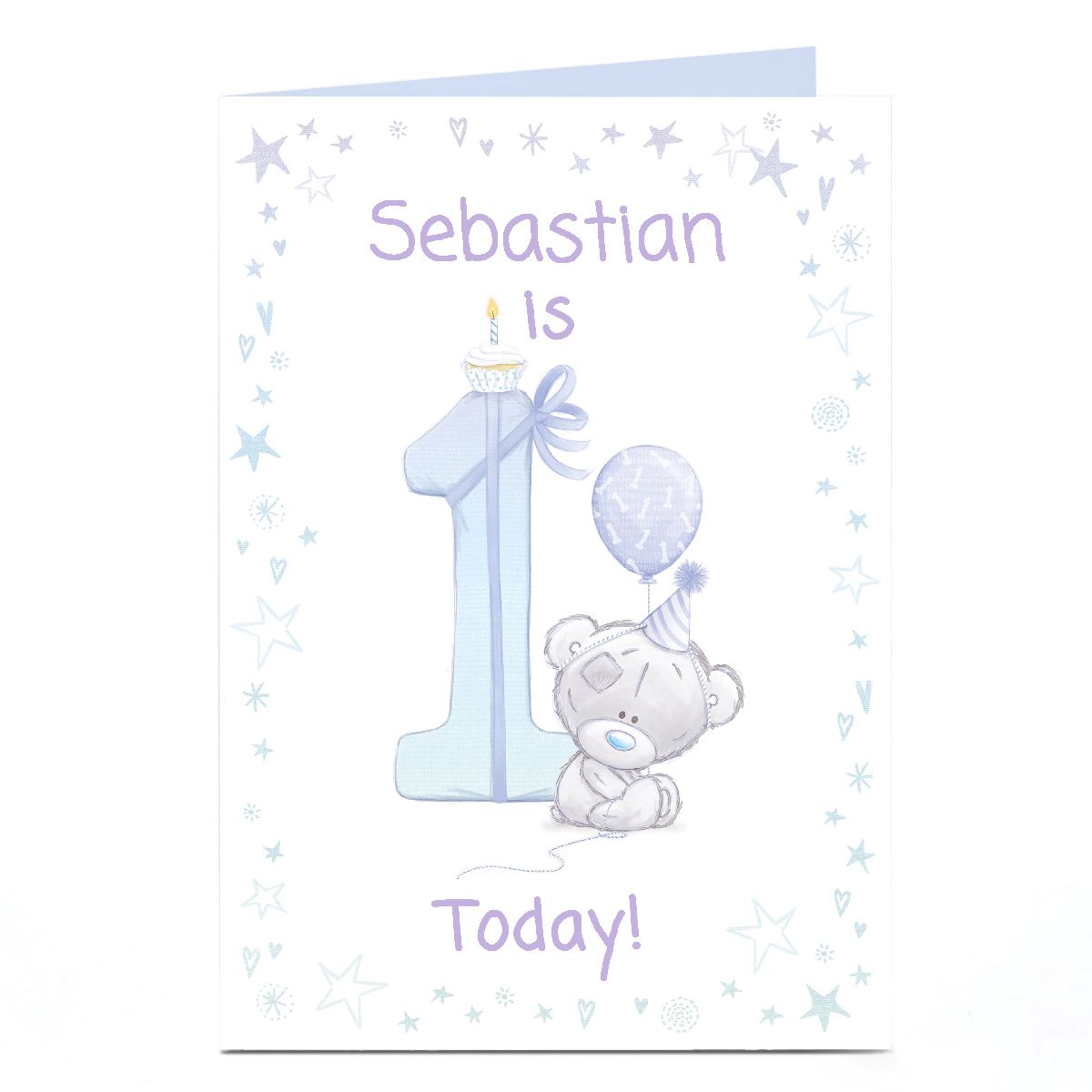 Personalised Tatty Teddy 1st Birthday Card - Blue Bear, 1 Today