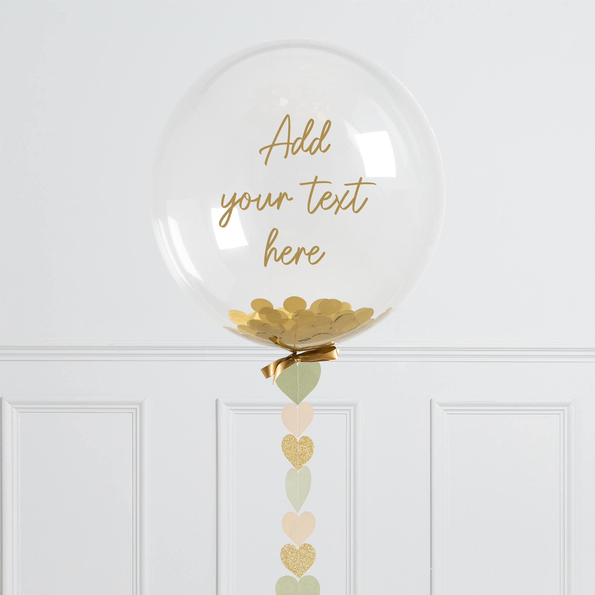 Personalised 20-Inch Bubblegum Confetti Balloon With Sage Hearts - DELIVERED INFLATED!