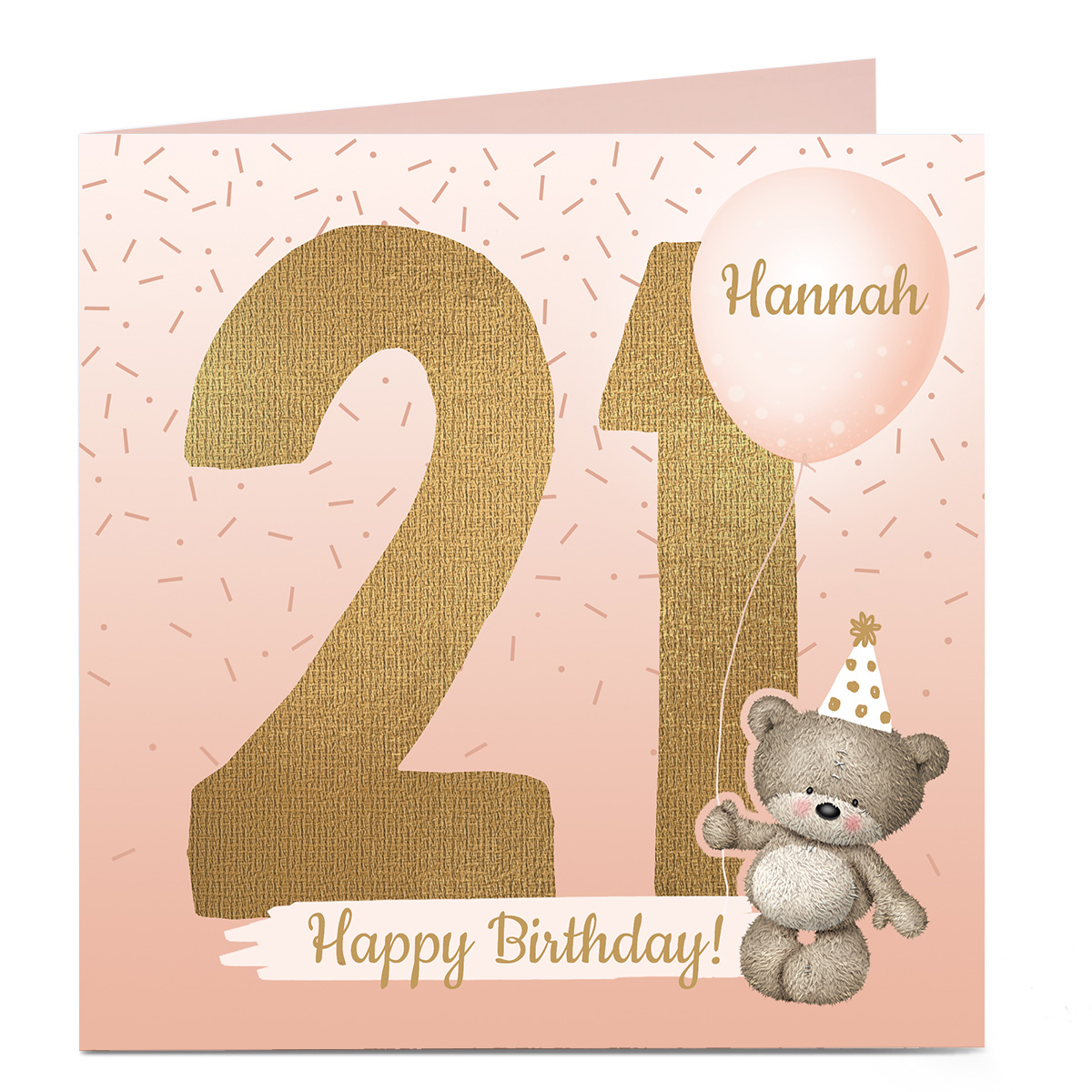 Personalised 21st Birthday Card - Hugs Bear, Any Name