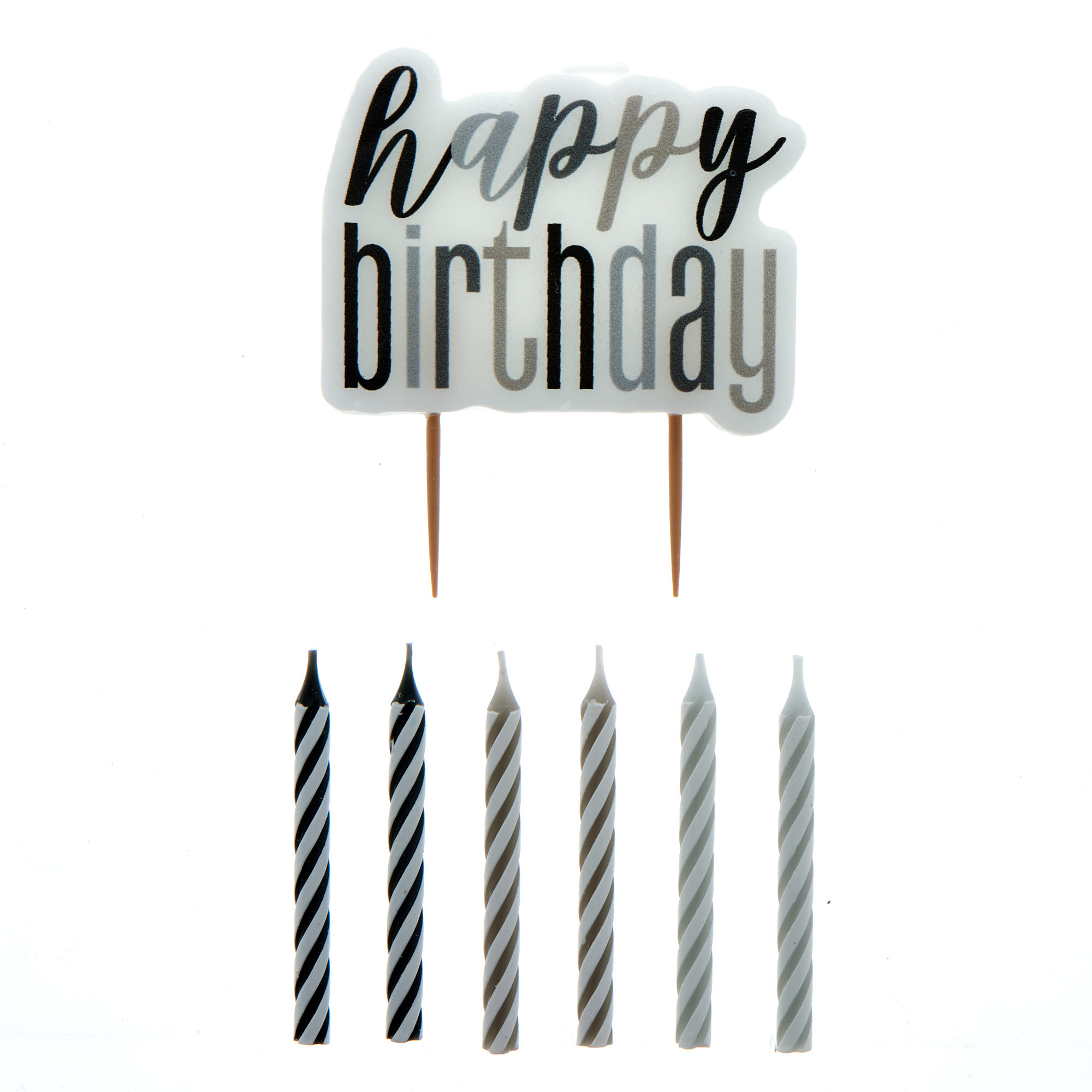 Black & Silver Happy Birthday Candle Set