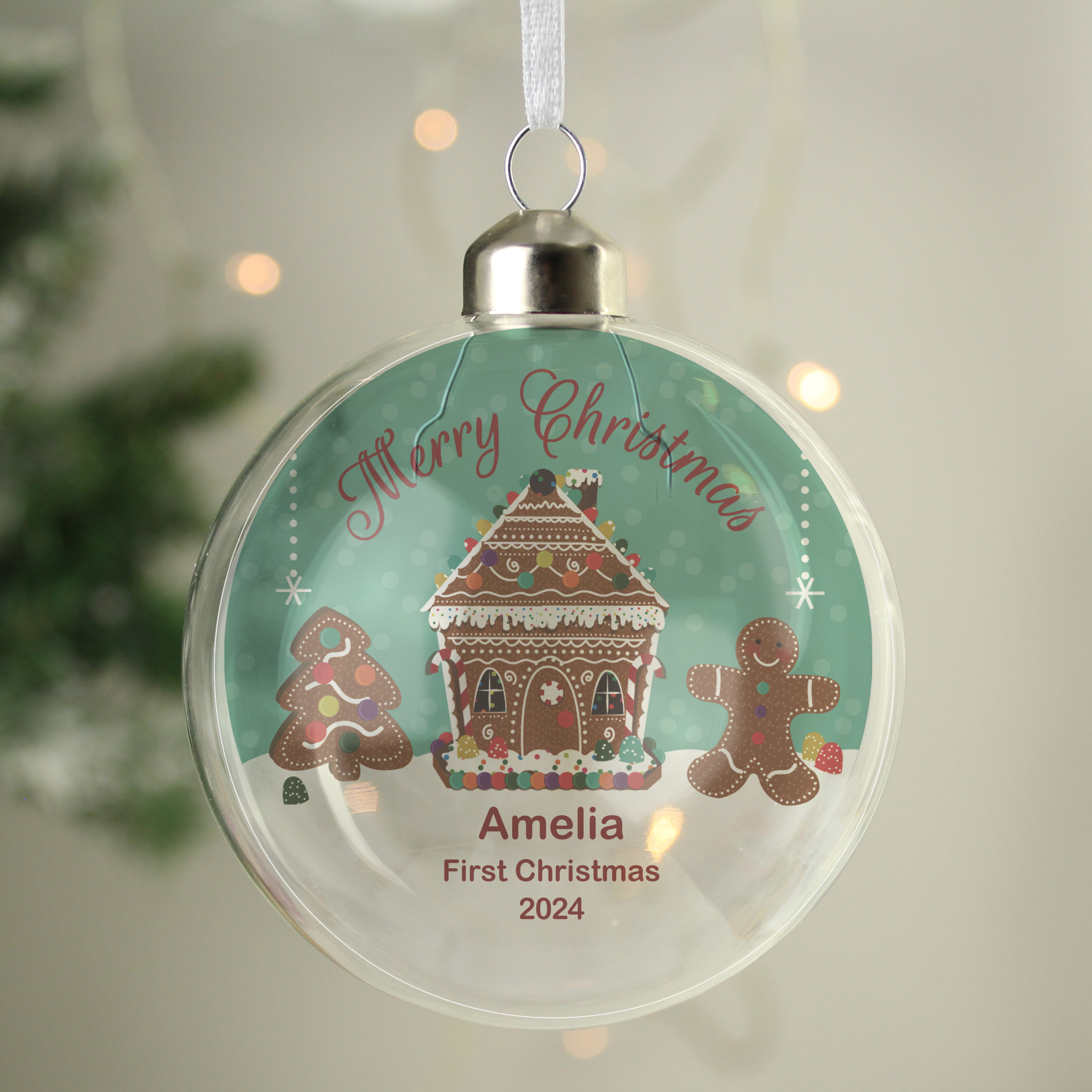 Personalised Gingerbread House Glass Christmas Bauble