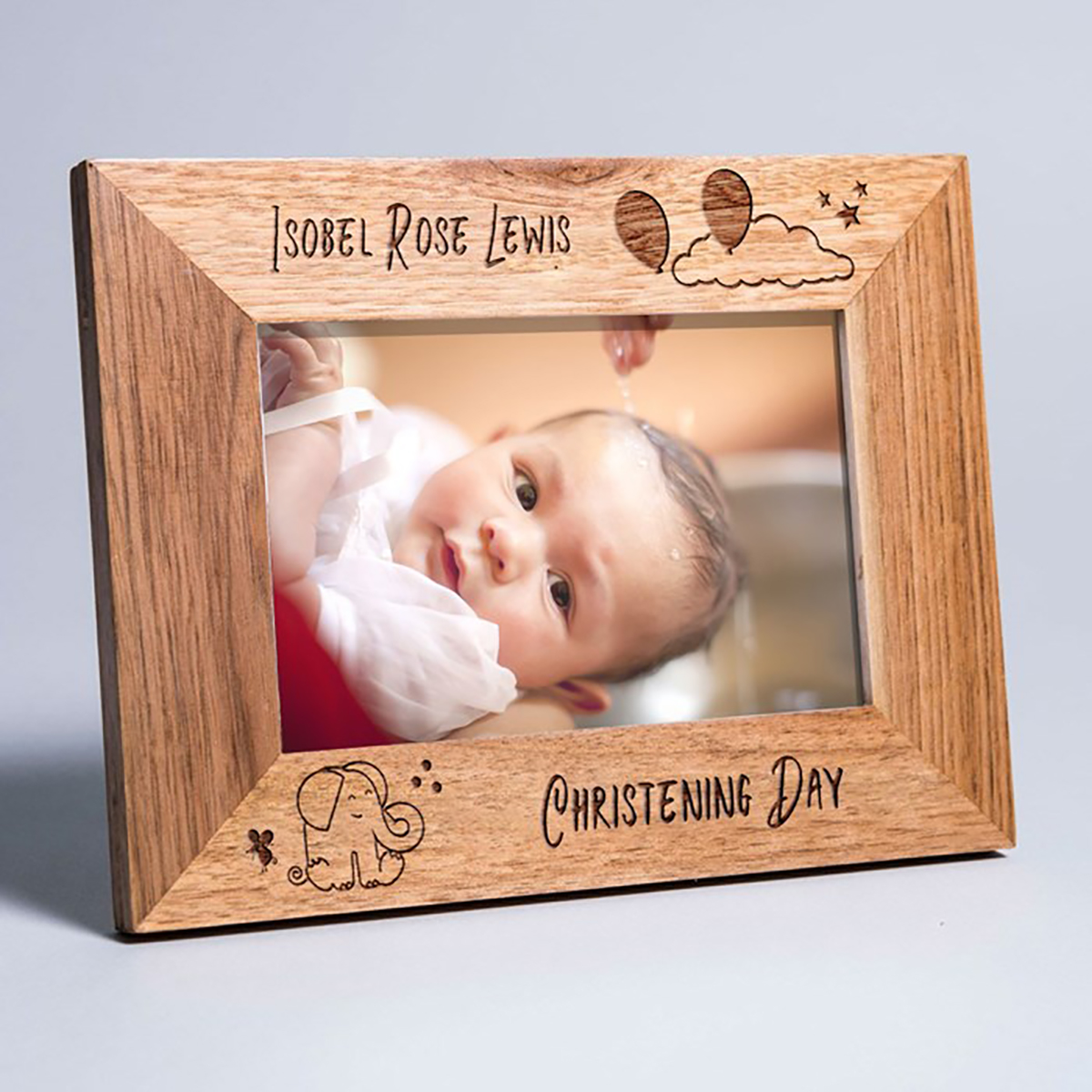 Personalised Engraved Wooden Photo Frame - Baby Elephant