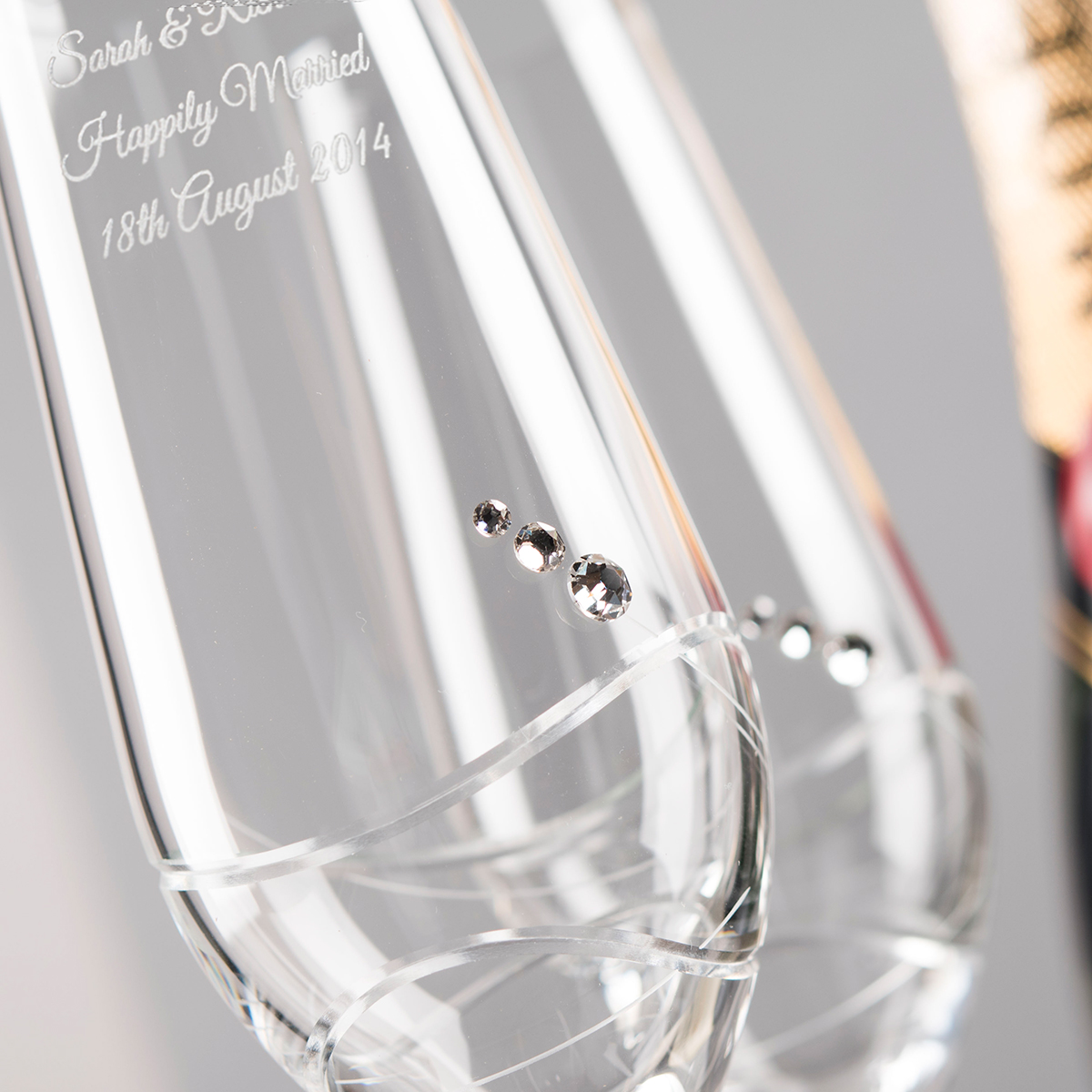 Engraved Set of 2 Crystal Champagne Flutes With Laurent Perrier Champagne - Anniversary