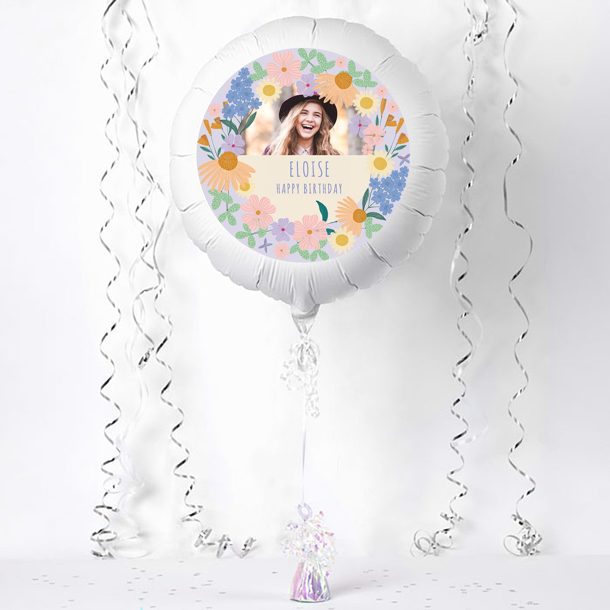 Photo Upload Large Helium Balloon - Pastel Flower Border