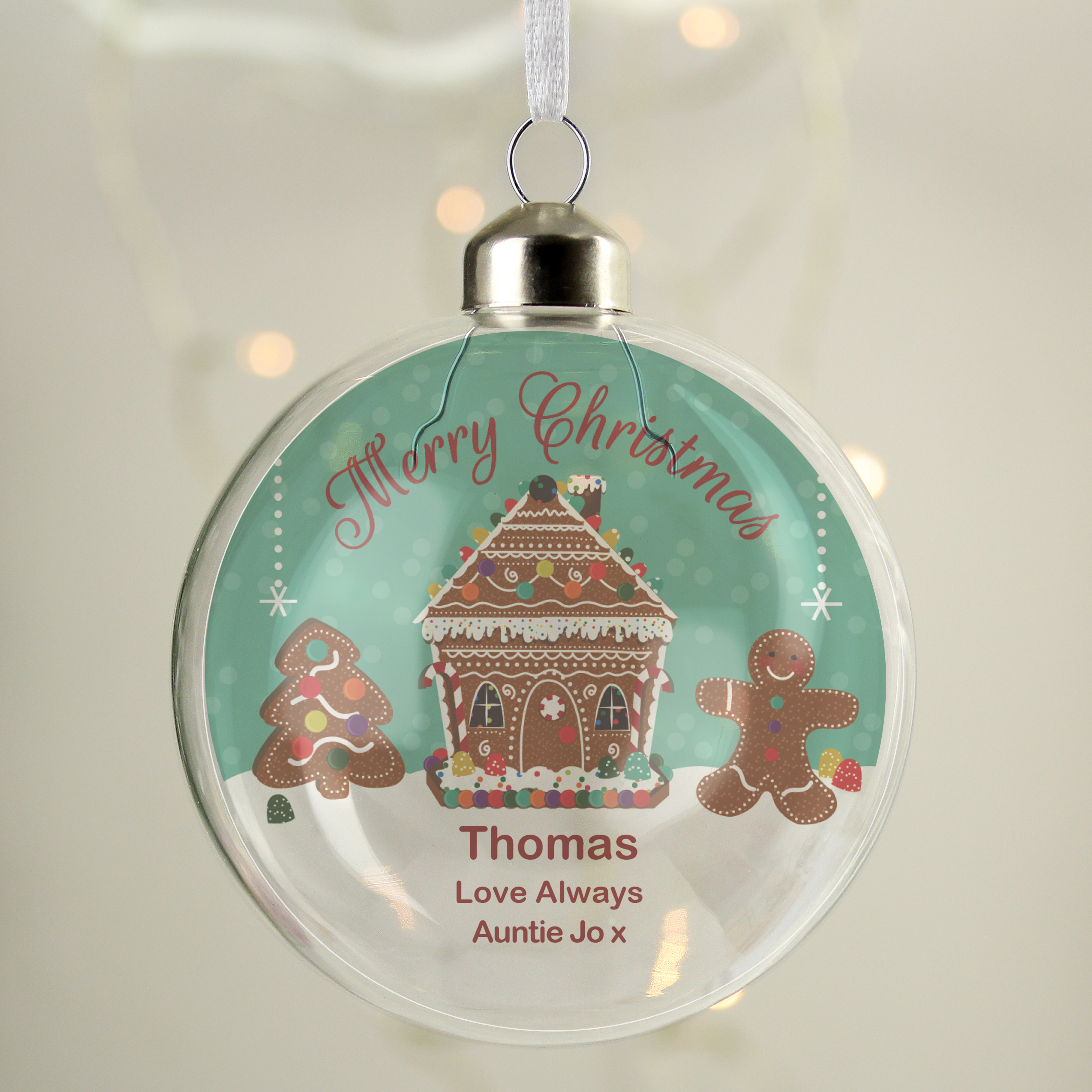 Personalised Gingerbread House Glass Christmas Bauble