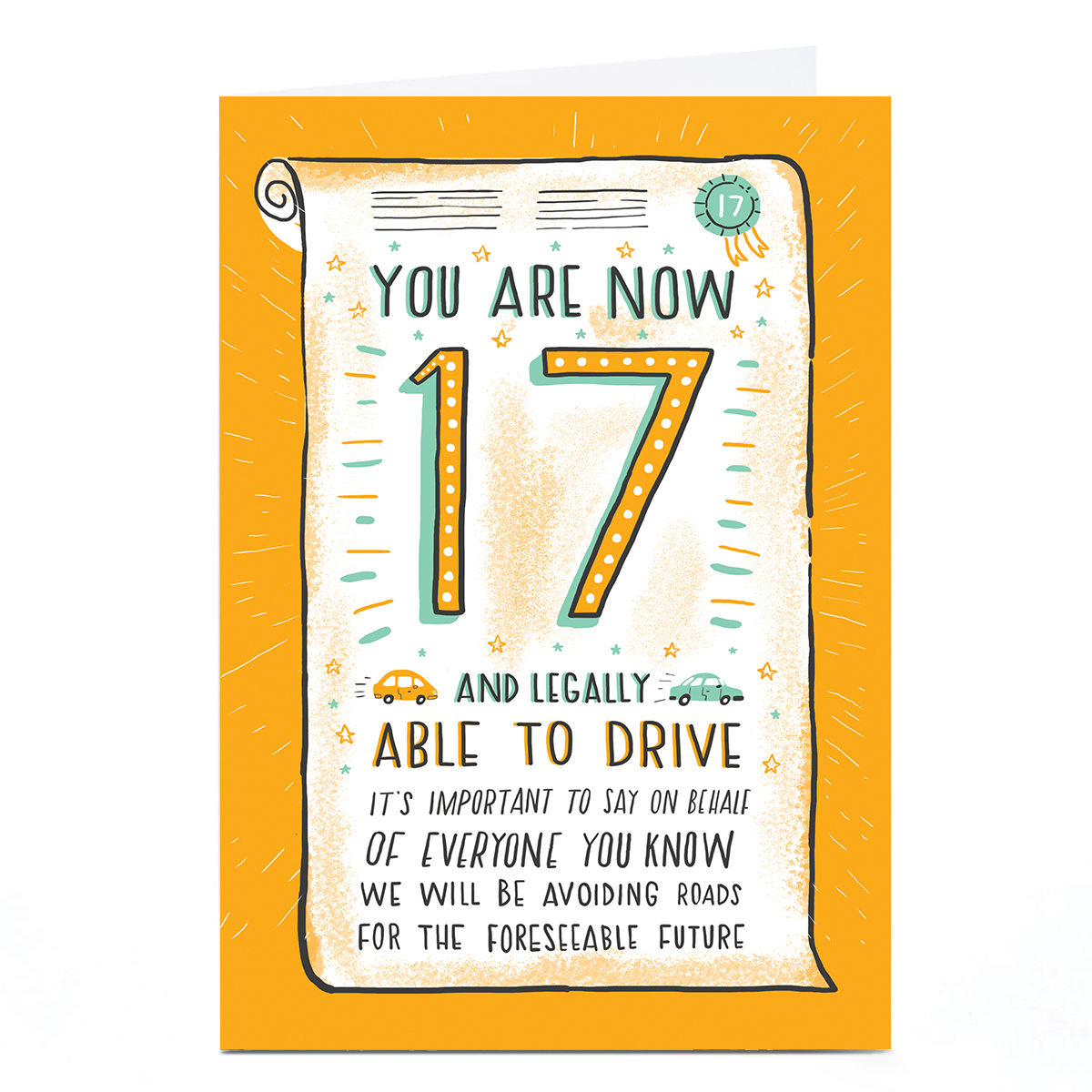 Personalised 17th Birthday Card - Avoiding Roads For The Foreseeable Future