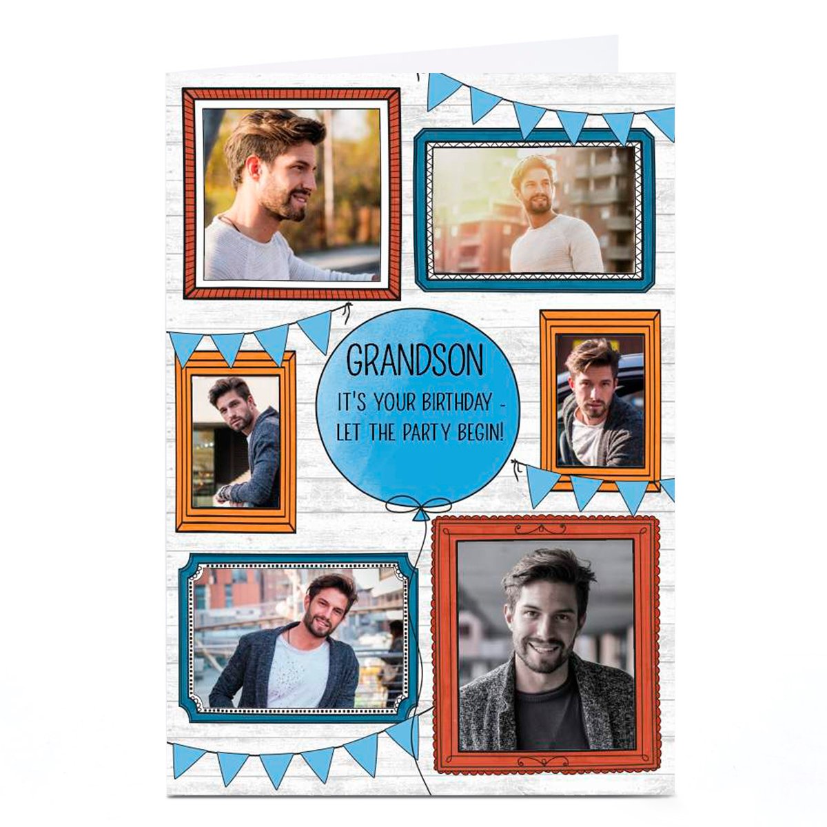 Personalised Birthday Photo Card - Frames & Bunting, Grandson