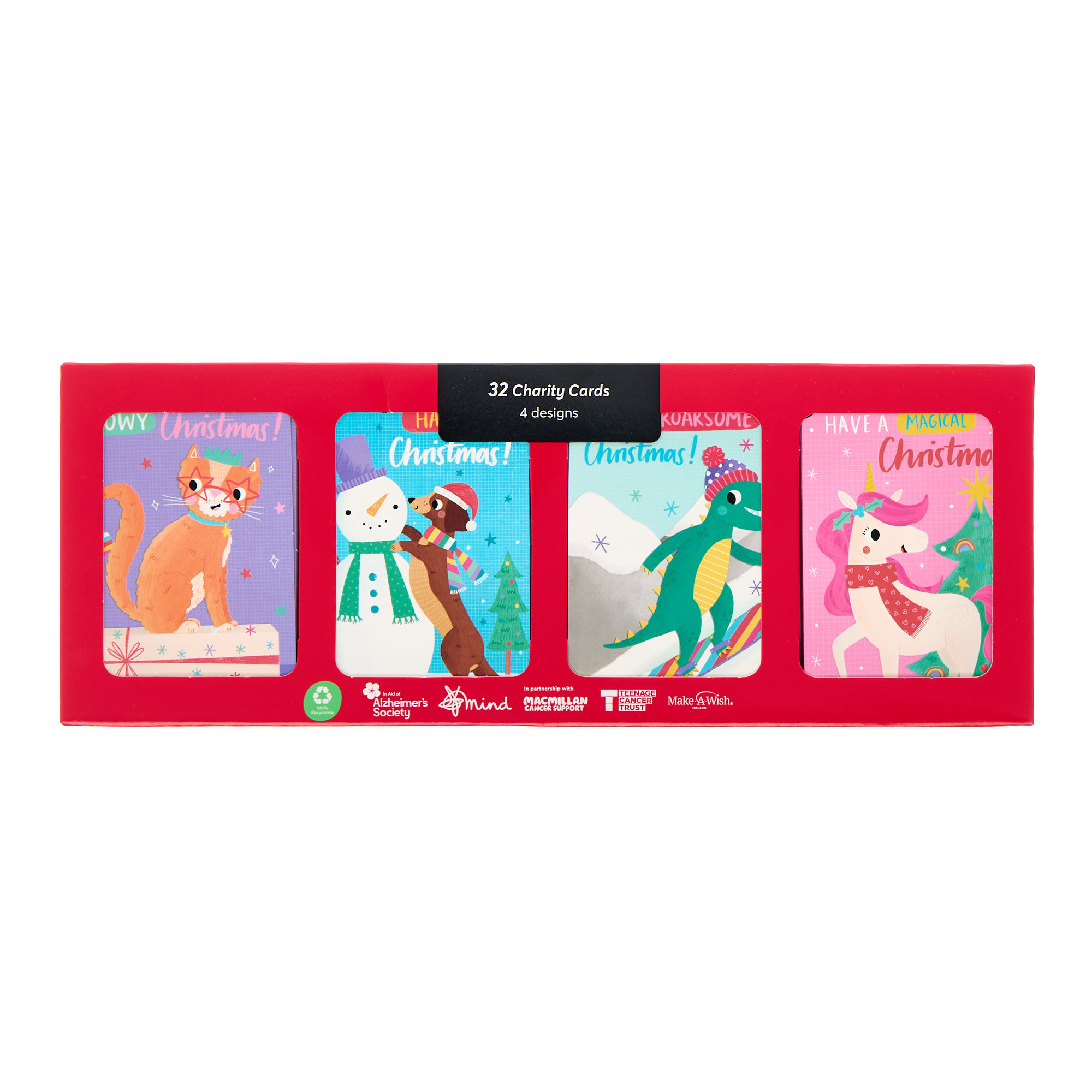 Cute Animals Mini Charity Christmas Cards - Pack of 32 (4 Designs)