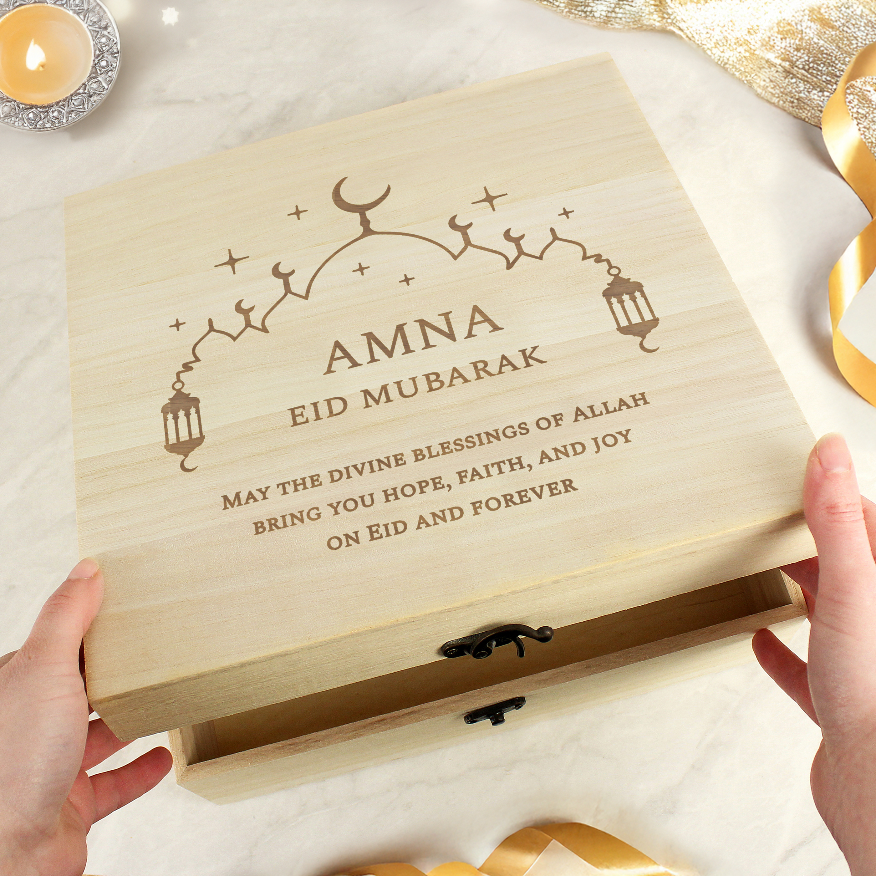 Personalised Eid & Ramadan Large Wooden Keepsake Box