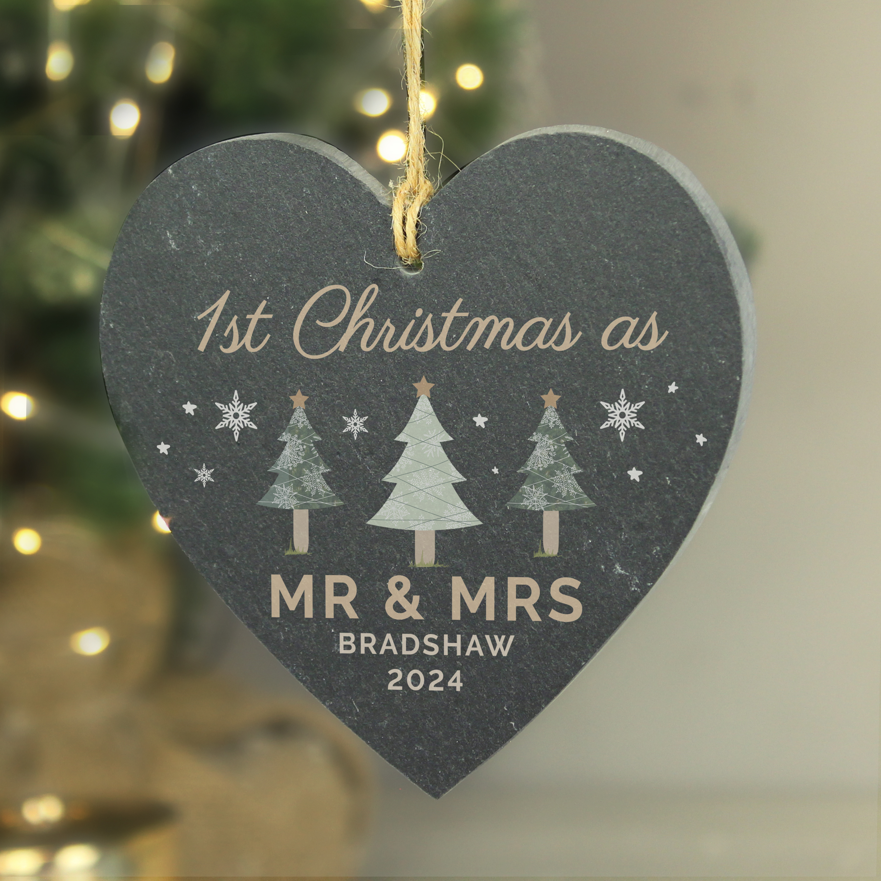 Personalised Christmas Tree Slate Heart Decoration