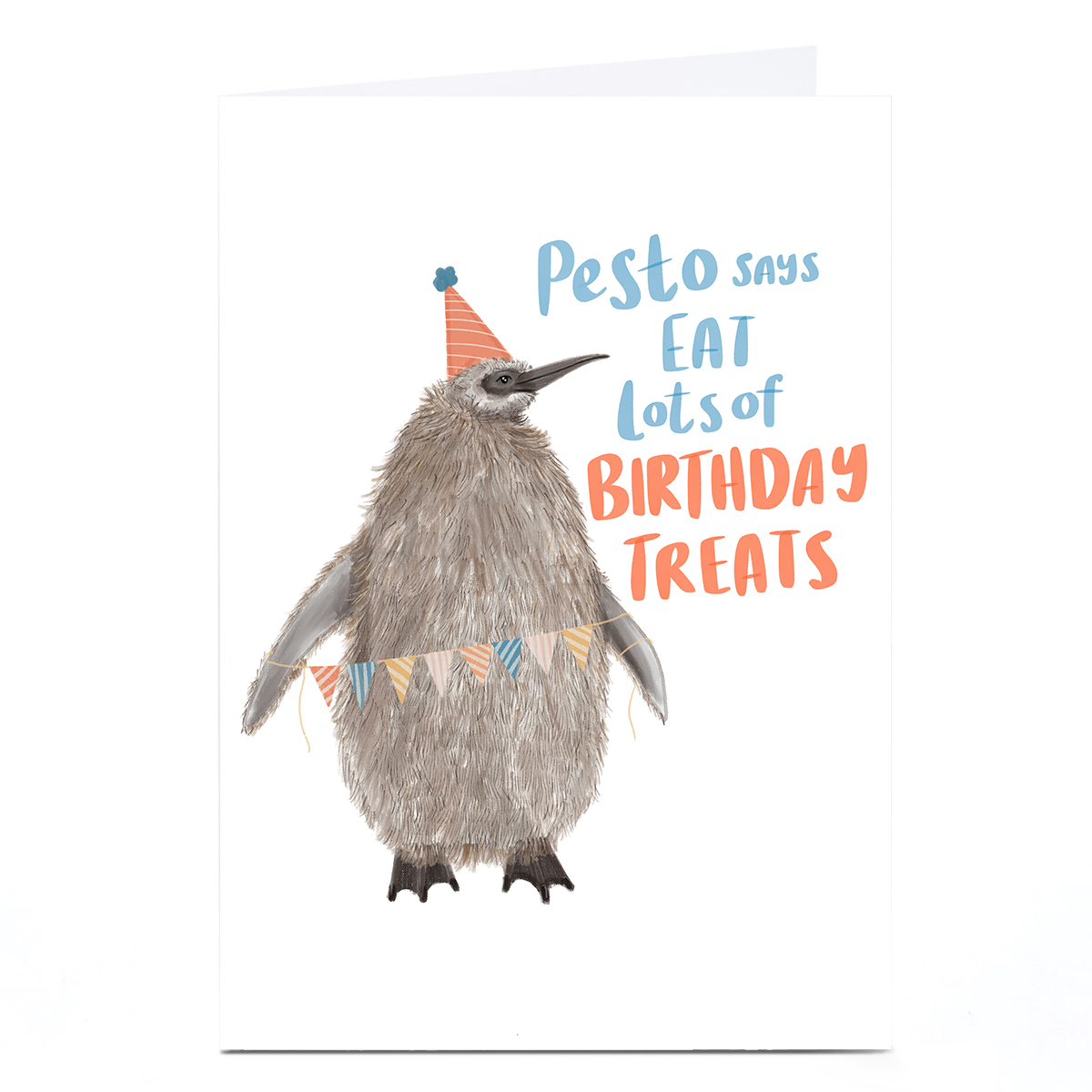 Personalised Pesto Penguin Birthday Card - Eat Lots of Birthday Treats