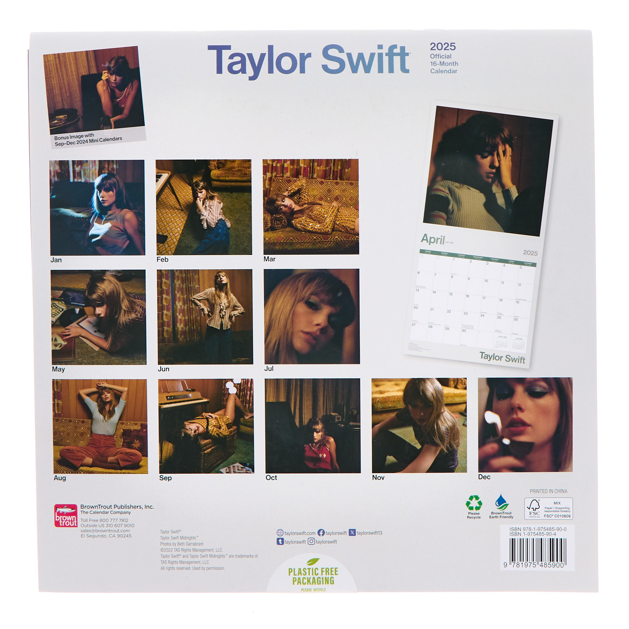 Taylor Swift 2025 16-Month Square Wall Calendar