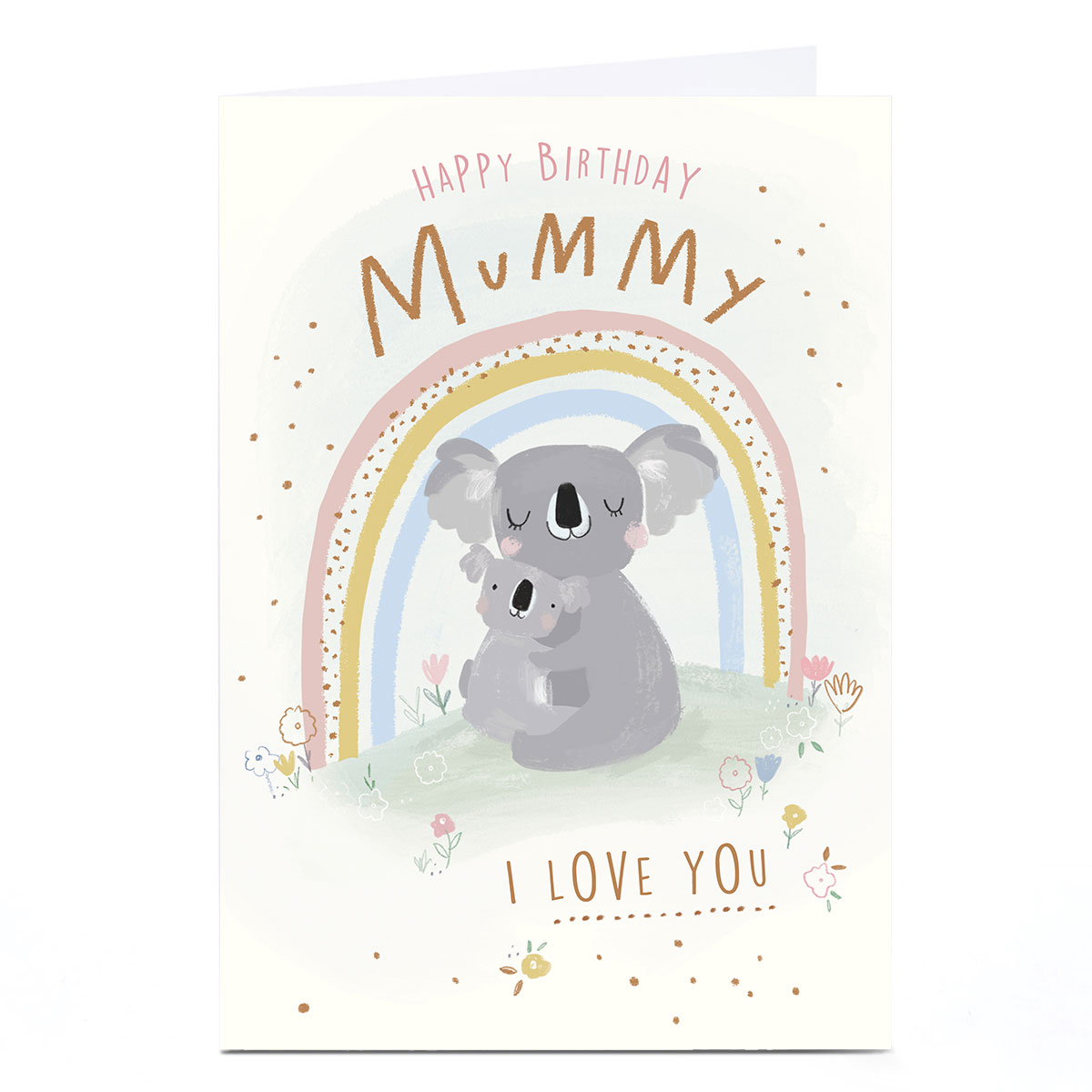 Personalised Birthday Card - Koala Bear Cuddle Rainbow, Mummy