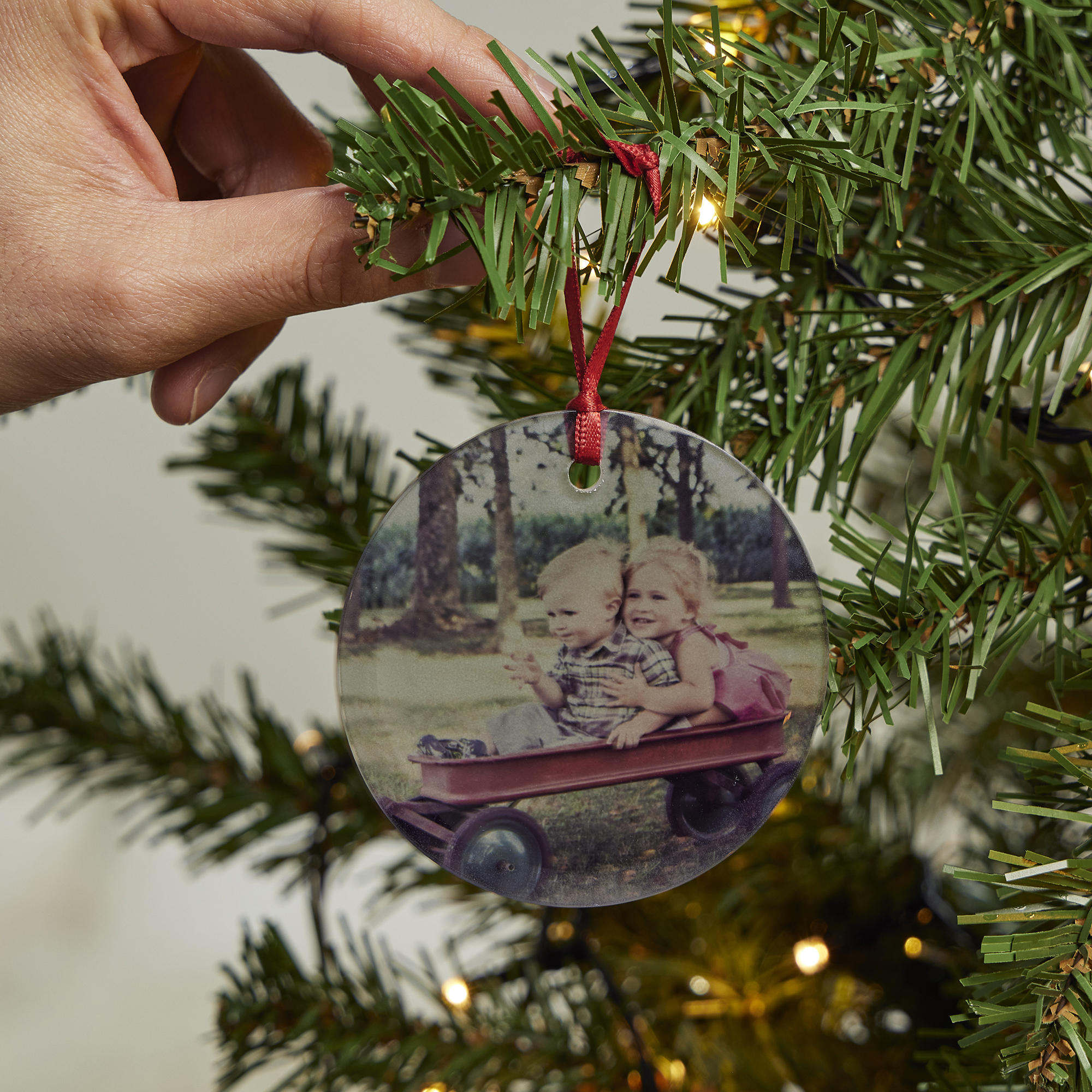 Personalised Round Glass Photo Christmas Tree Ornament