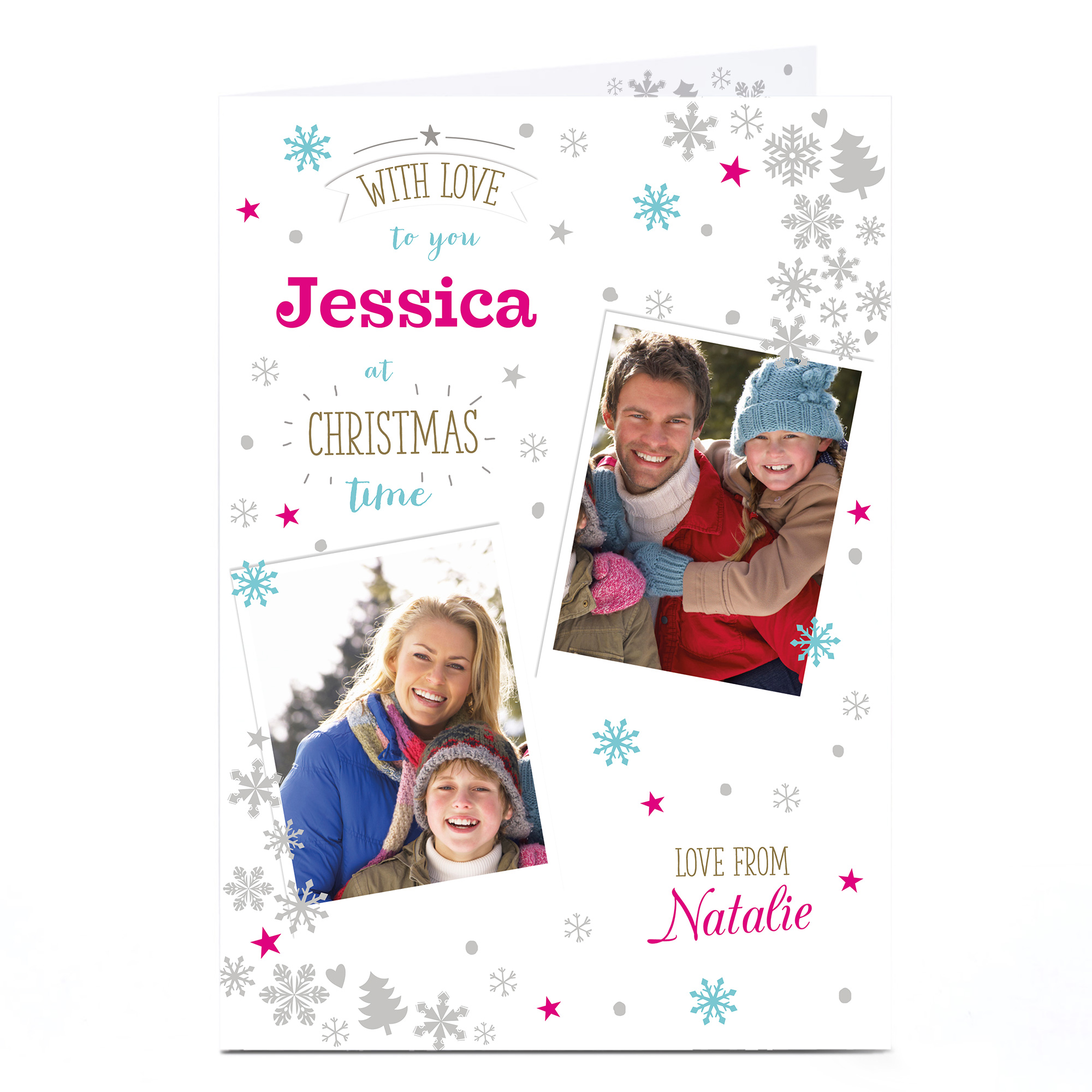 Multi Photo Christmas Card - Silver Snowflakes